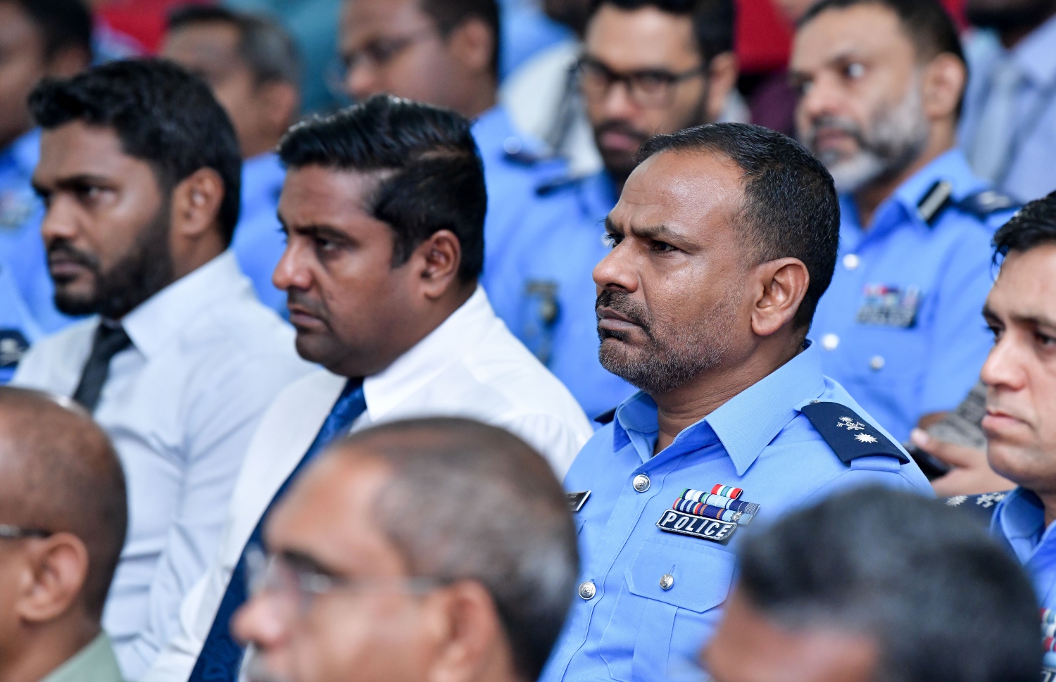މާލެ: މާޗް 5، 2019- ފުލުހުންގެ މަސައްކަތްތައް އިސްލާހު ކުރުމަށްޓަކައި ބޭއްވި މަހާސިންތާ ފެށުމުގެ ރަސްމިއްޔާތުގެ ތެރެއިން.---ފޮޓޯ: އަހުމަދު ނިޝާތު/މިހާރު
