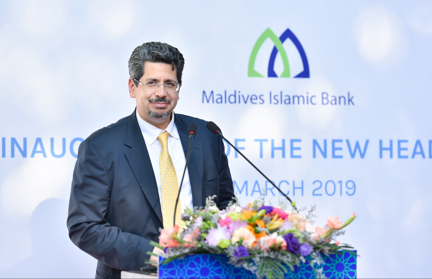 މާލެ: މާޗް 27، 2019- މޯލްޑިވްސް އިސްލާމިކް ބޭންކުގެ އާ ހެޑް އޮފީސް ހުޅުވުމުގެ ހަފްލާގައި އައިސީޑީގެ ސީއީއޯ އައިމަން އަމީން ސެޖިނީ ވާހަކަދައްކަވަނީ.---ފޮޓޯ: ހުސައިން ވަހީދު/މިހާރު