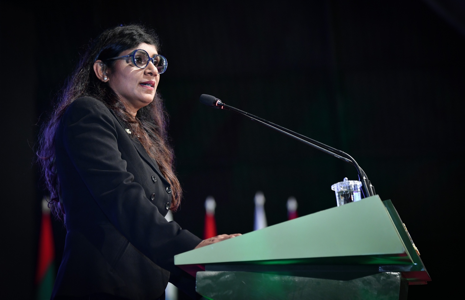 ޑިފެންސް މިނިސްޓަރު މާރިޔާ ރޭގެ ހަފުލާގައި ވާހަކަ ދައްކަވަނީ.---ފޮޓޯ: ނިޝާން އަލީ/މިހާރު