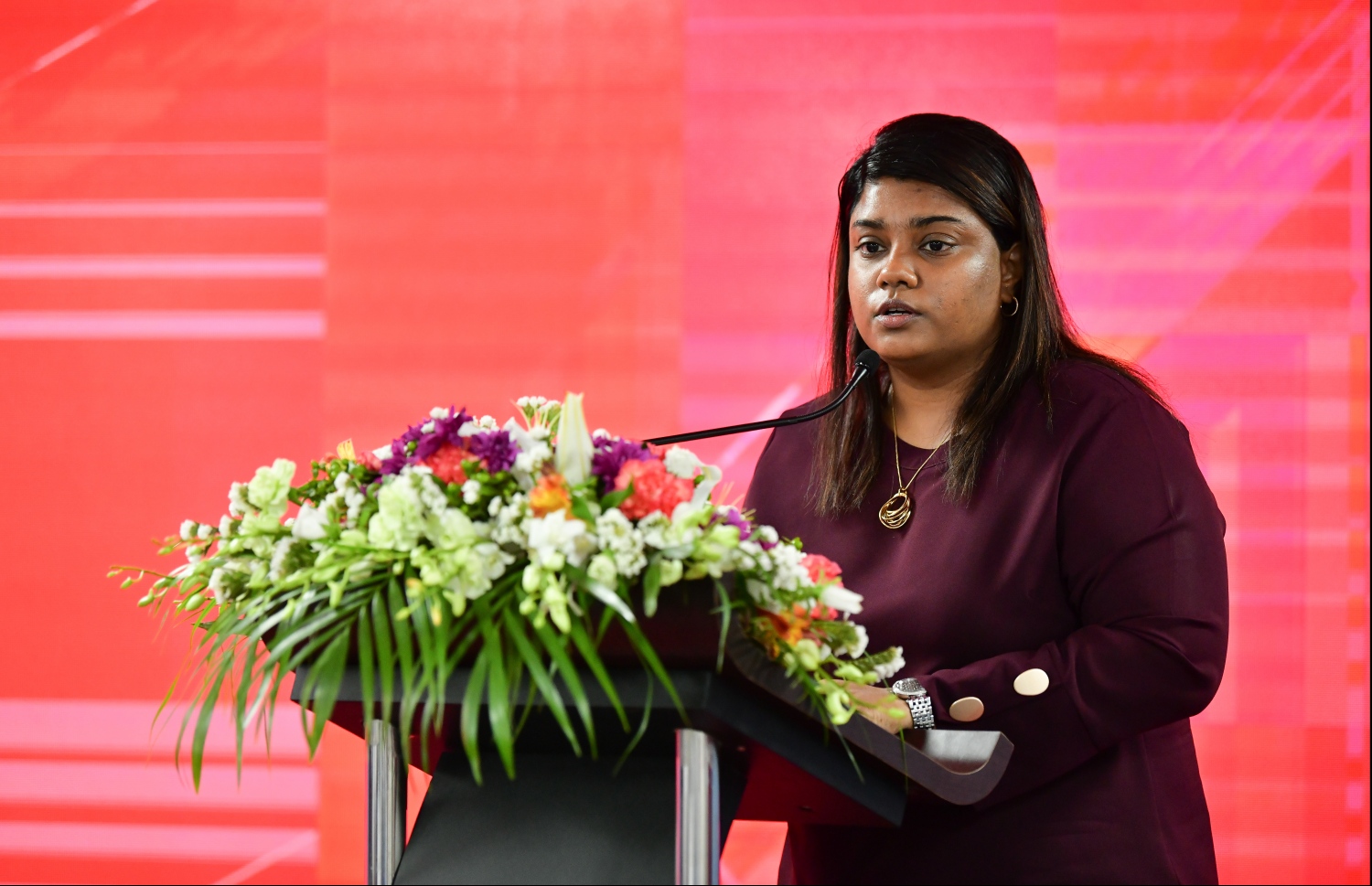 ޕްރޮސެކިއުޓަރުންގެ މަހާސިންތާ ފެށުމަށް މިއަދު ބޭއްވި ރަސްމިއްޔާތުގައި ޕީޖީ ބިޝާމް ވާހަކަ ދަކއްވަނީ.---ފޮޓޯ: ހުސައިން ވަހީދު/މިހާރު