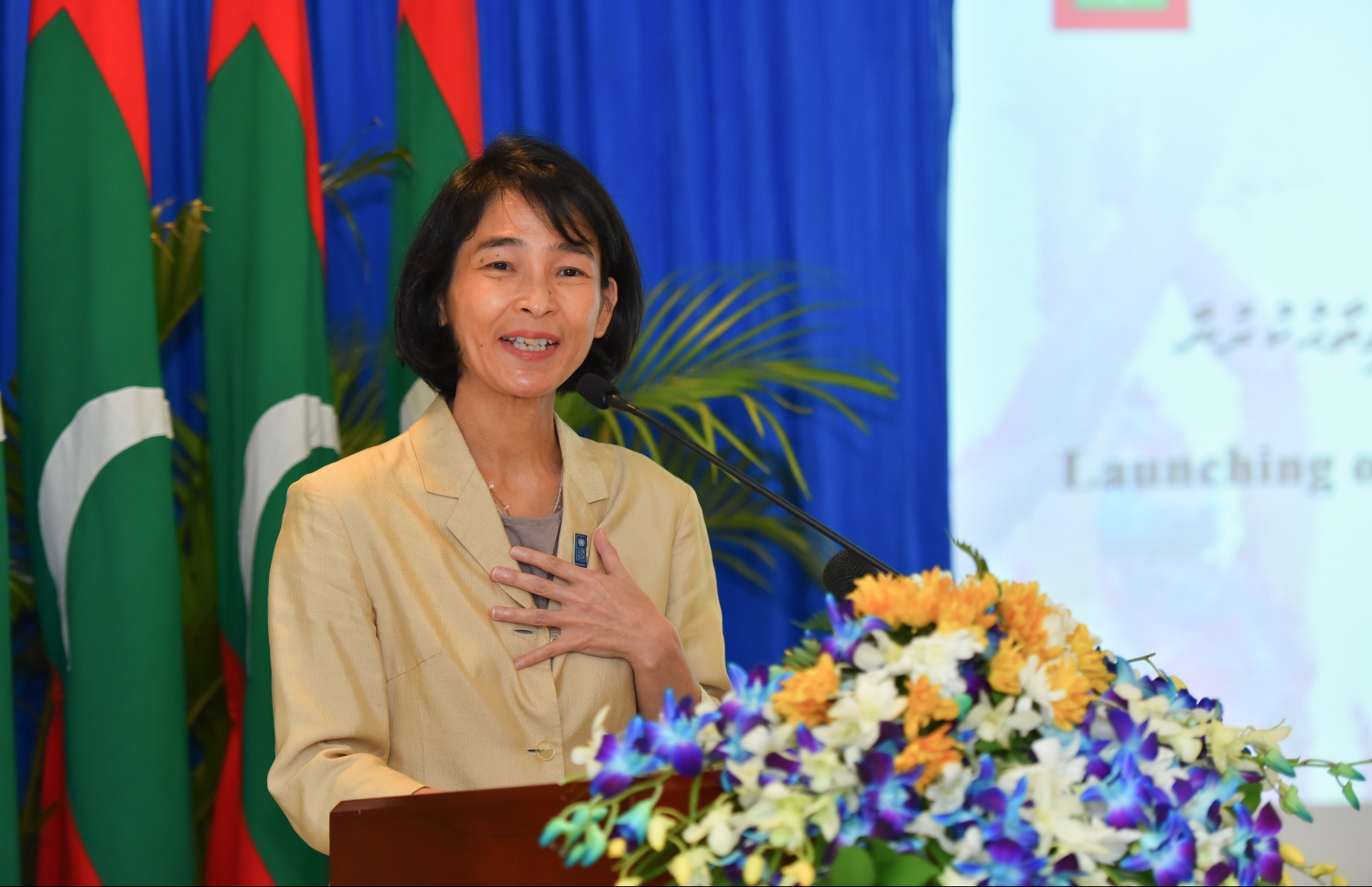 ދިރާސާ ރިޕޯޓު ނެރުމުގެ ރަސްމިއްޔާތުގައި، ޔޫއެންޑީޕީގެ އަކިކޯ ފުޖީ ބައިވެރިވެވަޑައިގަންނަވަނީ.-- ފޮޓޯ: ހުސެއިން ވަހީދު/ މިހާރު