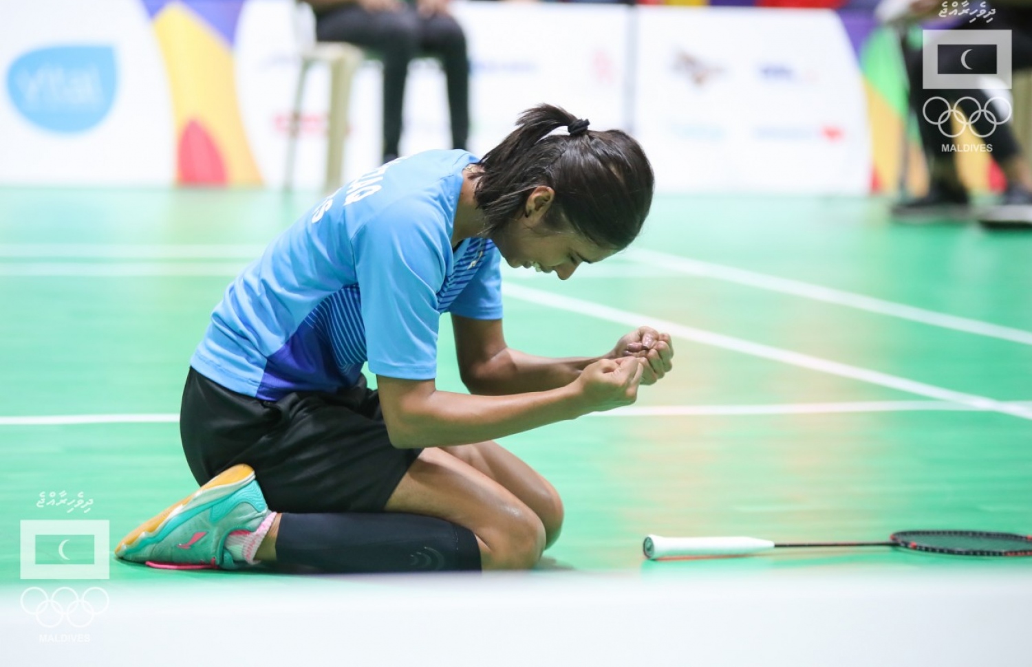 ނަބީހާ ރަން މެޑަލް ހޯދުމަށް ފަހު އުފާފާޅުކުރަނީ. --އެމްއޯސީ ފޮޓޯ: އިސްމާއިލް ތޯރިގް