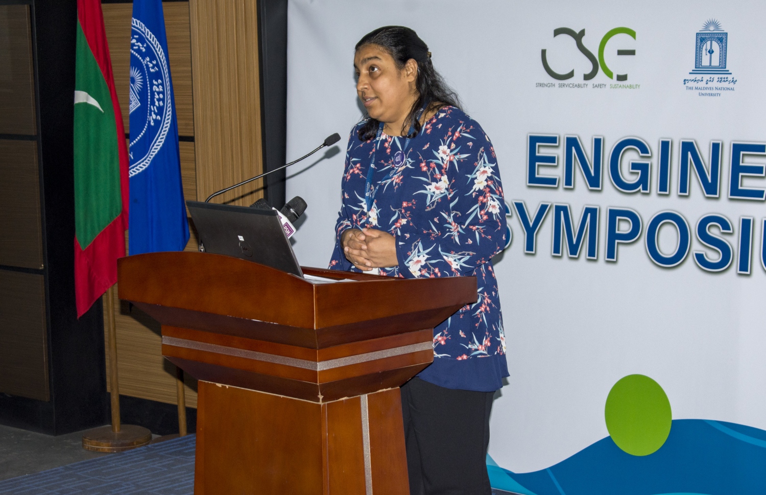 އިންޖީނިއަރިން މަހާސިންތާ ފެށުމުގެ ރަސްމިއްޔާތުގައި އެ ޔުނިވާސިޓީގެ ޑެޕިއުޓީ ވައިސް ޗާންސެލާ ޝާހީން ވާހަކަދައްކަވަނީ.-- ފޮޓޯ: އެމްއެންޔޫ