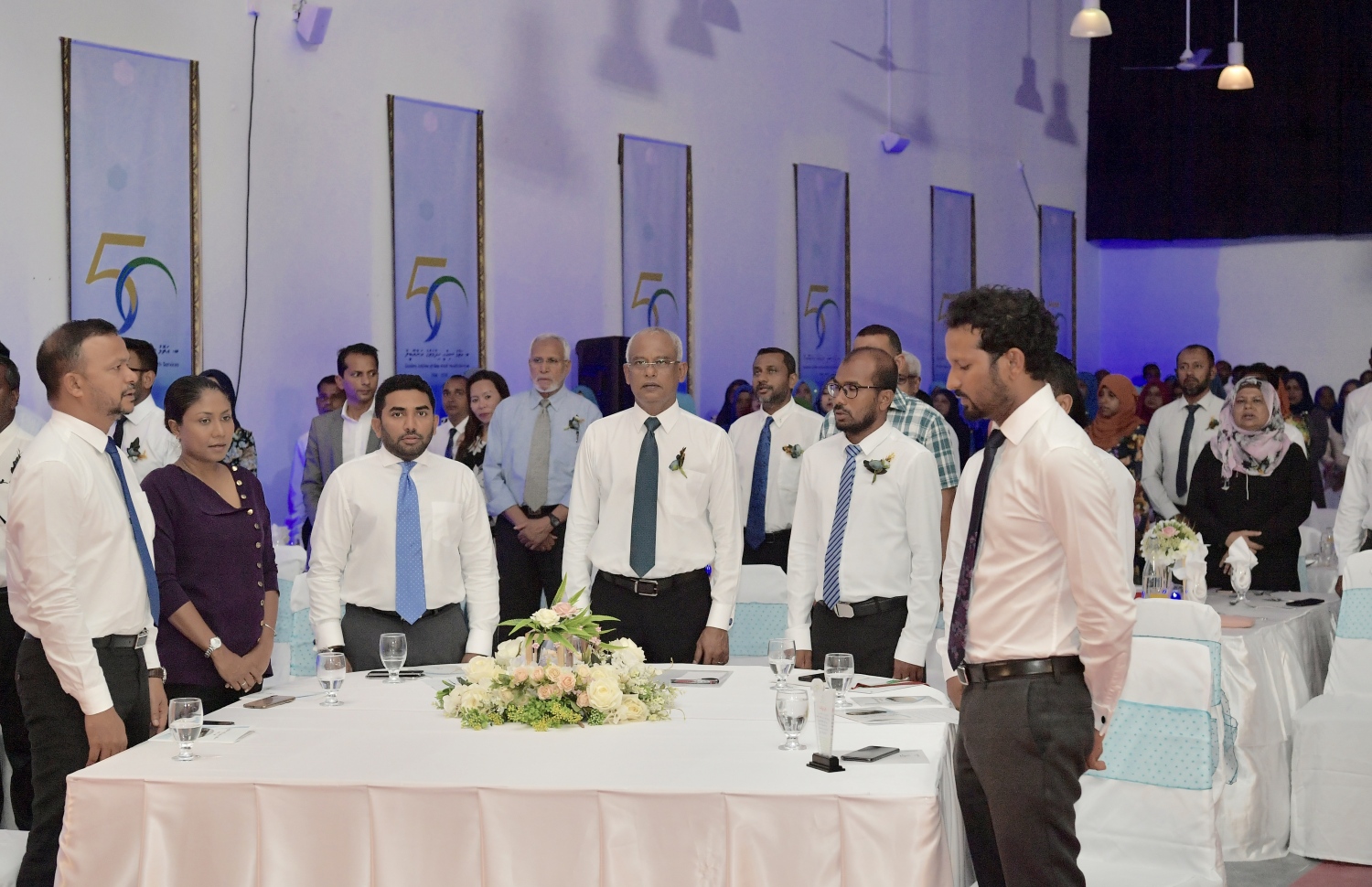 ބ. އޭދަފުށި: ޖުލައި 30، 2019: ބ. އޭދަފުށީގައި ހުންނަ އެ އަތޮޅު ހޮސްޕިޓަލަށް 50 އަހަރުފުރުން ފާހަގަކުރަން ބޭއްވި ރަސްމިއްޔާތެއްގެ ތެރެއިން- ފޮޓޯ: ރައީސް އޮފީސް