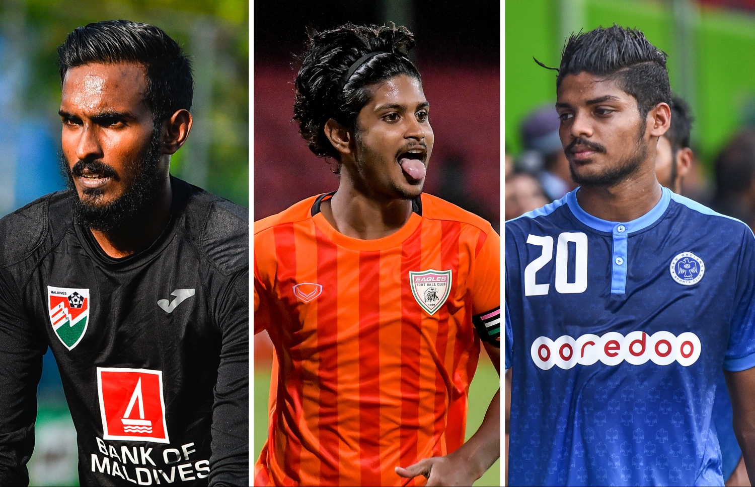 އެންމެ އުއްމީދީ ފުޓްބޯޅަ ކުޅުންތެރިޔާގެ މަގާމަށް ވާދަކުރާ ބޮބީ (ކ) ހަންނަ (މ) އަދި ހުސެން.-- ފޮޓޯ: މިހާރު