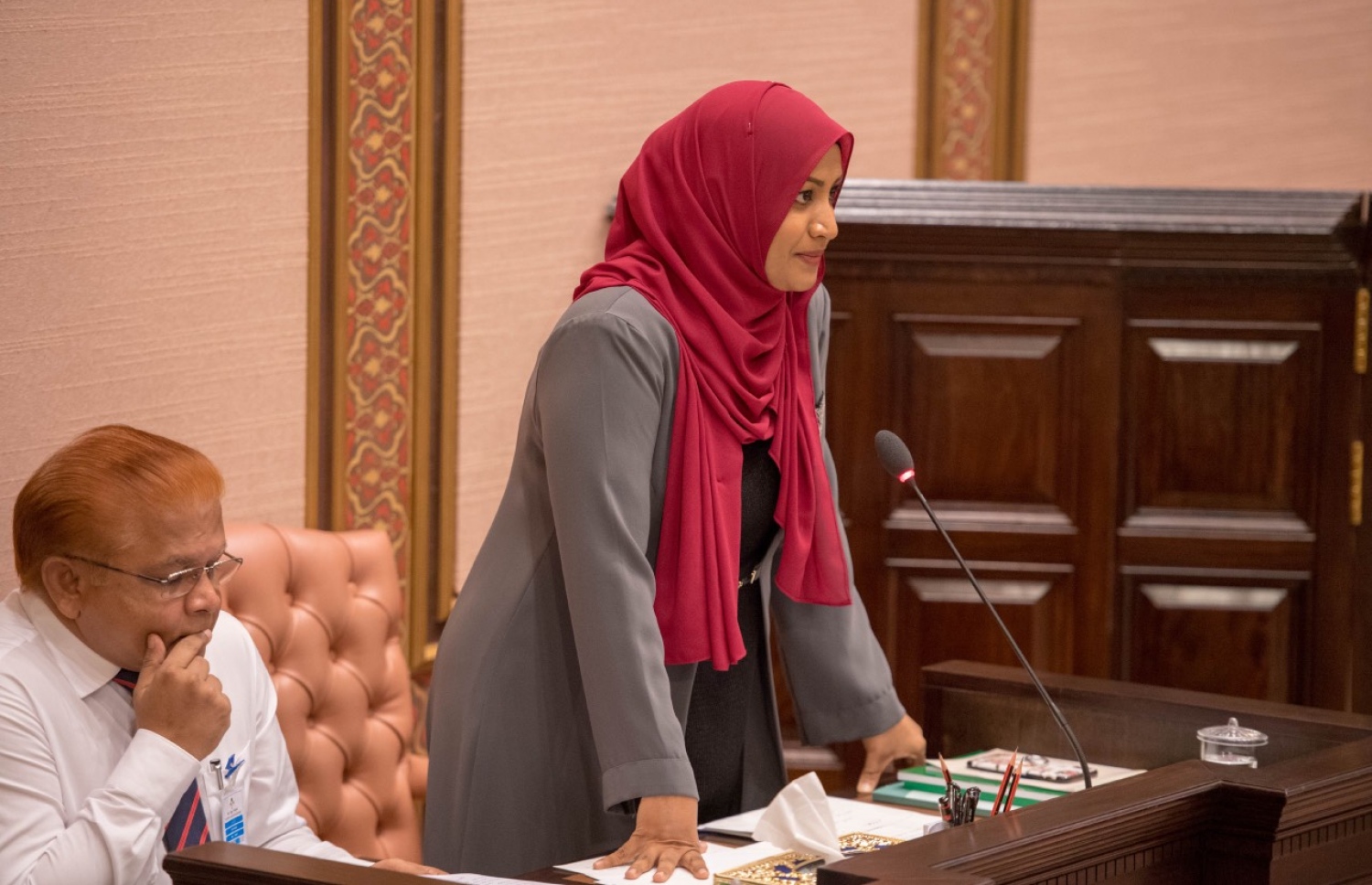 ޓްރާންސްޕޯޓް މިނިސްޓަރު އައިޝަތު ނަހުލާ މިއަދު މަޖިލިހުގައި ވާހަކަ ދައްކަވަނީ. ޕާކިން އިތުރު ޖާގަތަކެއް ހަދަމުން އަންނަ ކަމަށް ވިދާޅުވި. --- ފޮޓޯ: މަޖިލިސް