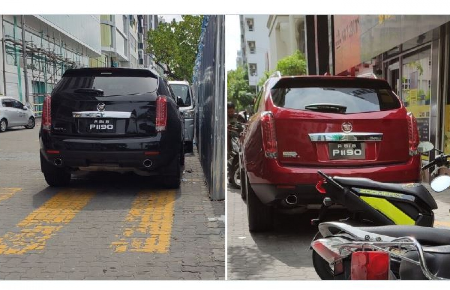 މިއީ 2019 ވަނަ އަހަރުގެ ތެރޭގައި އެއް ނަމްބަރު ބޯޑުގައި ދުއްވި ދެ ކާރު. އެ ފަހަރު ވެސް އޭގެ ތެރެއިން އެއް ކާރު ޓޯކުރި.-- ޓްވިޓާ ފޮޓޯ: ތާއެމްސް