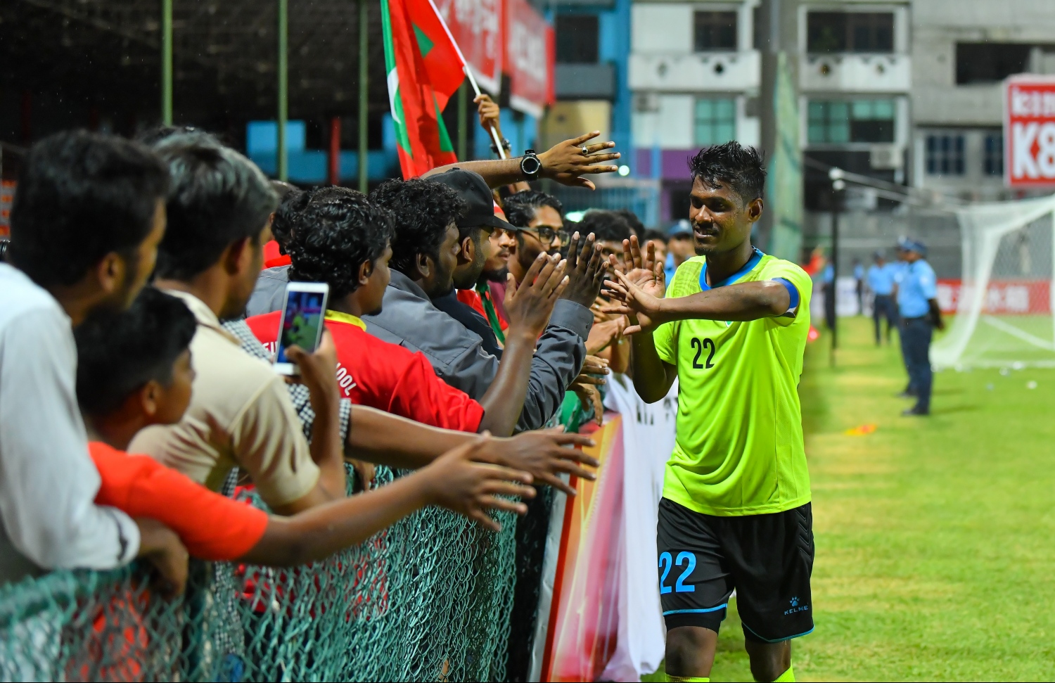 މާލެ: ސެޕްޓެމްބަރު 10، 2019: ވޯލްޑް ކަޕް ކޮލިފައިންގައި ދިވެހިރާއްޖެއާޢި ޗައިނާ ވާދަކުރި މެޗުގެ ތެރެއިން: މިމެޗު 5-0 އިން ކާމިޔާބުކުރީ ޗައިނާ.---ފޮޓޯ: ހުސައިން ވަހީދު /މިހާރު