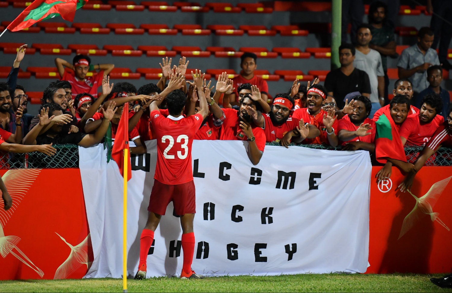 މާލެ: ސެޕްޓެމްބަރު 10، 2019: ވޯލްޑް ކަޕް ކޮލިފައިންގައި ދިވެހިރާއްޖެއާޢި ޗައިނާ ވާދަކުރި މެޗުގެ ތެރެއިން: މިމެޗު 5-0 އިން ކާމިޔާބުކުރީ ޗައިނާ.---ފޮޓޯ: ހުސައިން ވަހީދު /މިހާރު