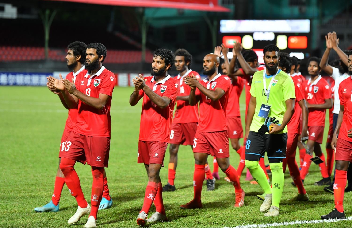 މާލެ: ސެޕްޓެމްބަރު 10، 2019: ވޯލްޑް ކަޕް ކޮލިފައިންގައި ދިވެހިރާއްޖެއާޢި ޗައިނާ ވާދަކުރި މެޗުގެ ތެރެއިން: މިމެޗު 5-0 އިން ކާމިޔާބުކުރީ ޗައިނާ.---ފޮޓޯ: ހުސައިން ވަހީދު /މިހާރު