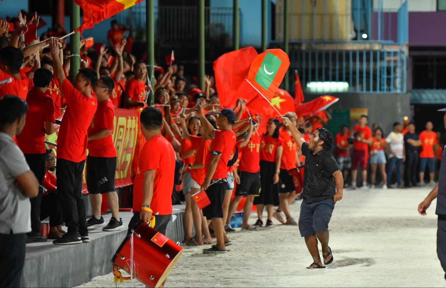މާލެ: ސެޕްޓެމްބަރު 10، 2019: ވޯލްޑް ކަޕް ކޮލިފައިންގައި ދިވެހިރާއްޖެއާޢި ޗައިނާ ވާދަކުރި މެޗުގެ ތެރެއިން: މިމެޗު 5-0 އިން ކާމިޔާބުކުރީ ޗައިނާ.---ފޮޓޯ: ހުސައިން ވަހީދު /މިހާރު