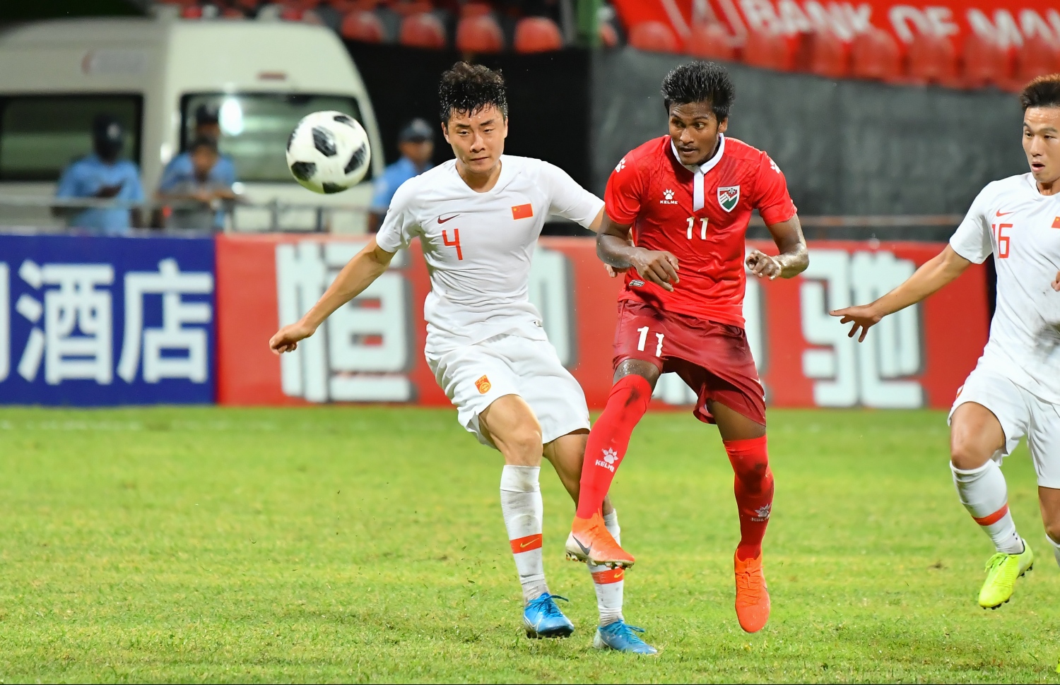 މާލެ: ސެޕްޓެމްބަރު 10، 2019: ވޯލްޑް ކަޕް ކޮލިފައިންގައި ދިވެހިރާއްޖެއާޢި ޗައިނާ ވާދަކުރި މެޗުގެ ތެރެއިން: މިމެޗު 5-0 އިން ކާމިޔާބުކުރީ ޗައިނާ.---ފޮޓޯ: ހުސައިން ވަހީދު /މިހާރު