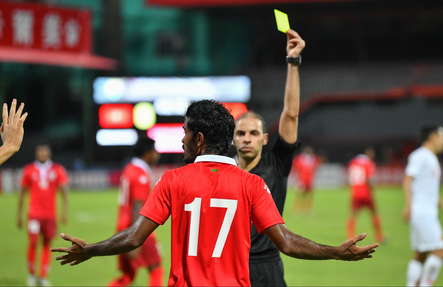 މާލެ: ސެޕްޓެމްބަރު 10، 2019: ވޯލްޑް ކަޕް ކޮލިފައިންގައި ދިވެހިރާއްޖެއާޢި ޗައިނާ ވާދަކުރި މެޗުގެ ތެރެއިން: މިމެޗު 5-0 އިން ކާމިޔާބުކުރީ ޗައިނާ.---ފޮޓޯ: ހުސައިން ވަހީދު /މިހާރު