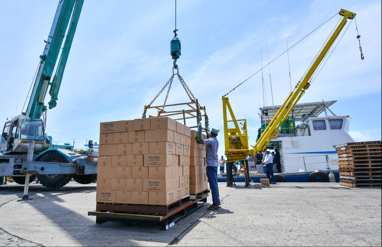 ފެލިވަރު ފެކްޓަރީން ތައްޔާރުކޮށް ނިމިފައިވާ ދަޅުމަސް ތަންތަނަށް ގެންދިއުމަށް ދޯންޏަކަށް އަރުވަނީ -- ފައިލް ފޮޓޯ: މިހާރު