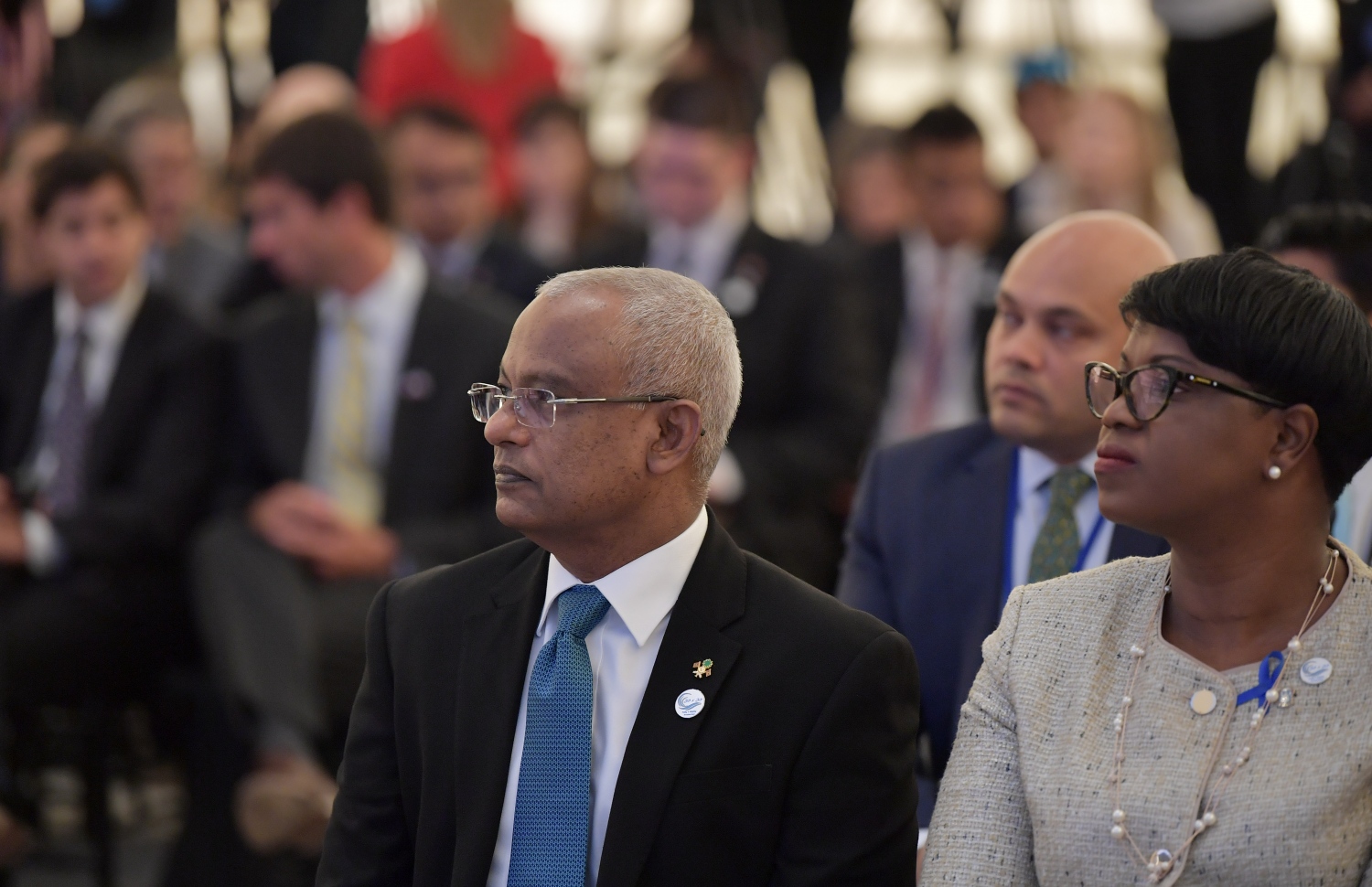 އެމެރިކާ، ނިއުޔޯކު: ސެޕްޓެމްބަރު 26، 2019: 'ބްލޫ ލީޑާސް ކޯލް ފޯ އެކްޝަން އޮން އޯޝަން ކުލައިމެޓް' އިވެންޓުގައި ރައީސް އިބްރާހިމް މުހައްމަދު ސޯލިހު ބައިވެރިވެ ވަޑައިގަންނަވަނީ.-- ފޮޓޯ: ރައީސް އޮފީސް