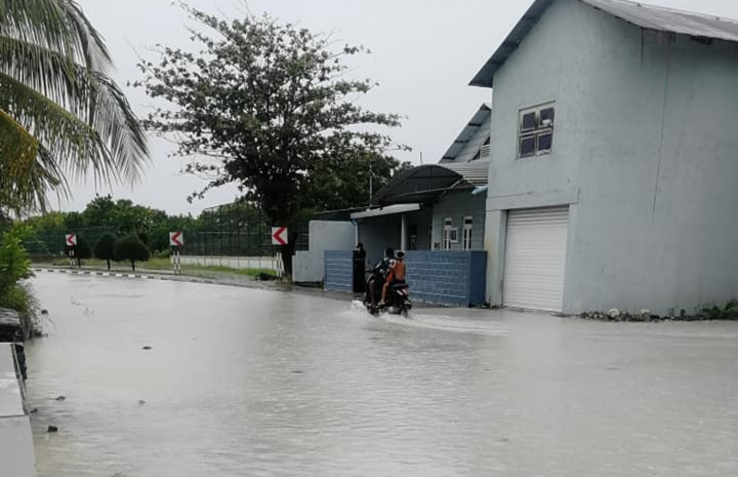 އޮކްޓޫބަރު 12، 2019- މި ދެ ދުވަހު އައްޑު އަށް ކުރި ގަދަ ވިއްސާރައިގައި މަގެއްގައި ފެންބޮޑުވެފައިވާއިރު، ބަޔަކު ސައިކަލްގައި ދަނީ: އައްޑޫގެ ގިނަ މަގުތަކުގައި ފެންބޮޑުވެ، ހިނގައިބިނގާ އުޅުމަށް ވަނީ ވަރަށް ބޮޑަށް ދަތިވެފައި.