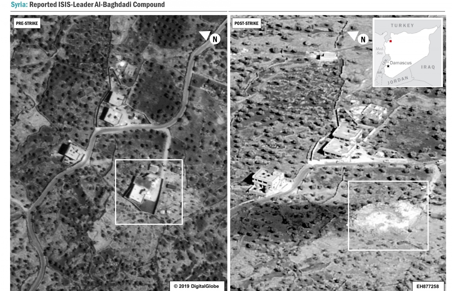 ބަޣުދާދީ ހުރި ކަމްޕައުންޑް ހަމަލާގެ ކުރިންނާއި ފަހުން. --ފޮޓޯ:އޭއެފްޕީ