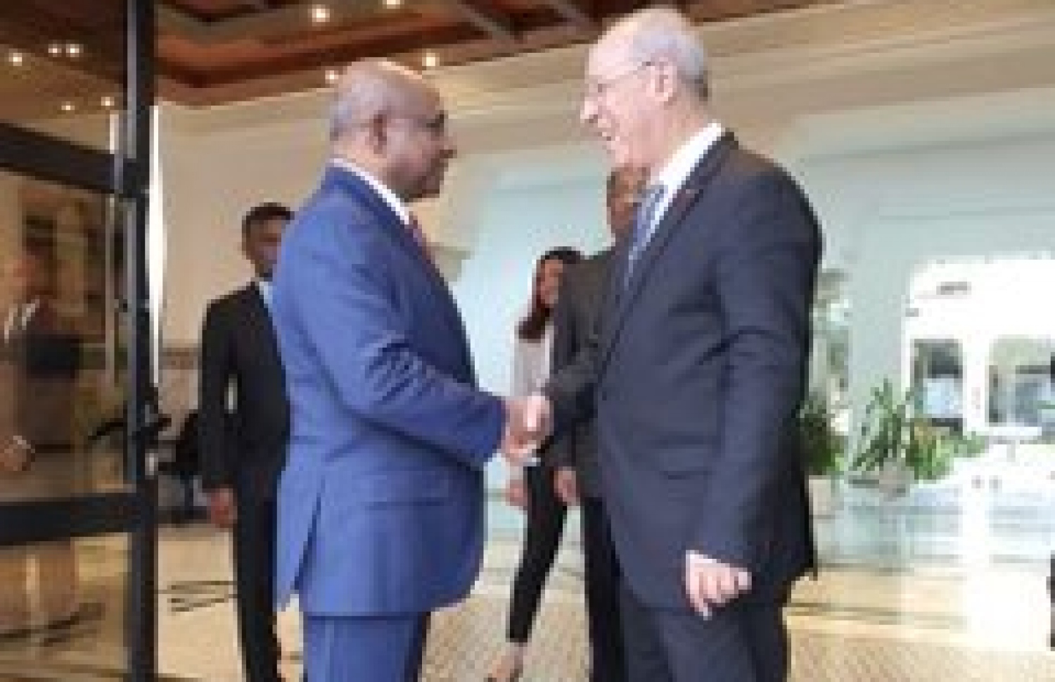 ފޮރިން މިނިސްޓަރު އަބްދުﷲ ޝާހިދު، މޮރޮކޯގެ މިނިސްޓާ އޮފް އެންޑޯމެންޓްސް އެންޑް އިސްލާމިކް އެފެއާޒް އަހުމަދު ތައުފީޤްއާ ބައްދަލު ކުރައްވަނީ-- ފޮޓޯ: ފޮރިން މިނިސްޓްރީ