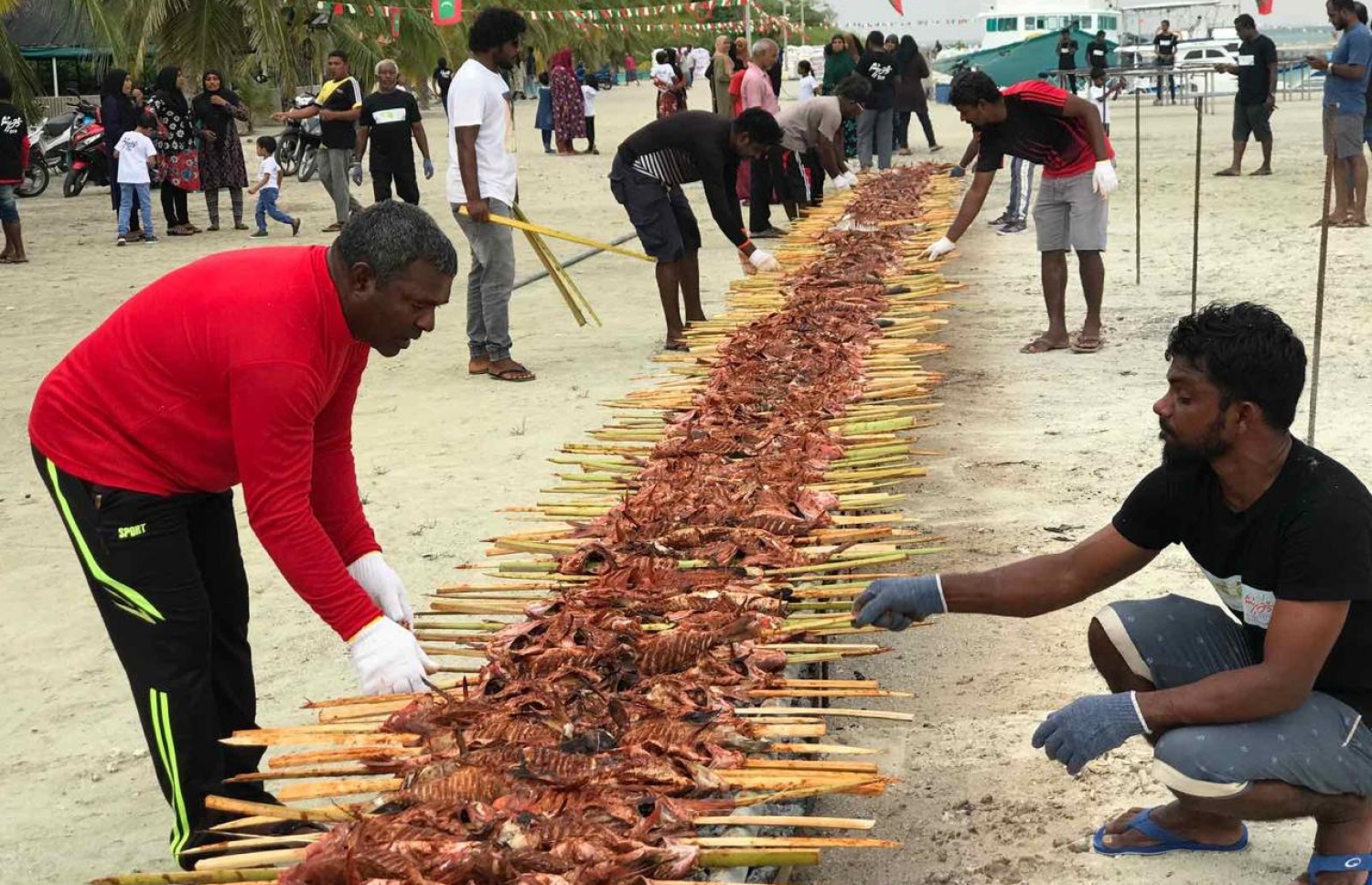 މީގެ ކުރިން އުލިގަމުގައި ބޭއްވި ބާބެކިއުއެއްގައި މަސް ފިހަނީ. .-- ފޮޓޯ: އުލިމަގު މަސްފިހުން/ ފޭސްބުކް