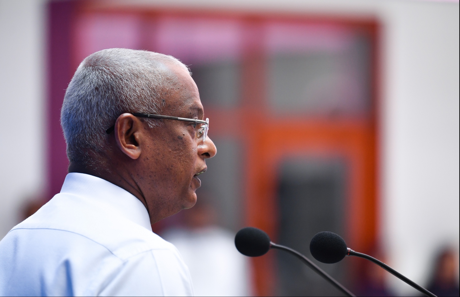 މާލެ: ޖެނުއަރީ 12، 2020: މިއަހަރު އަލަށް ކިޔަވައިދޭން ފެށި އިއްޒުއްދީން ސްކޫލު ހުޅުވުމަށް ބޭއްވި ރަސްމިއްޔާތުގައި، ރައީސް އިބްރާހިމް މުހައްމަދު ސޯލިހު ވާހަކަ ދައްކަވަނީ.-- ފޮޓޯ؛ ހުސެން ވަހީދު /މިހާރު