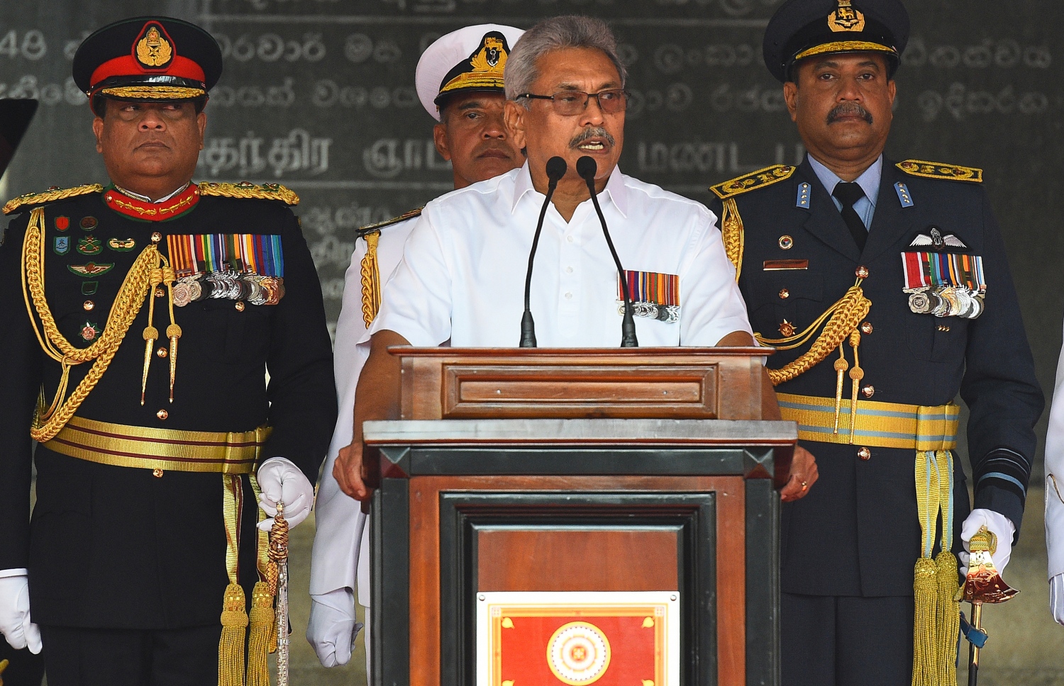 ކޮލަމްބޯ: ފެބްރުއަރީ 4، 2020: ސްރީ ލަންކާގެ 72 ވަނަ މިނިވަން ދުވަހުގެ މުނާސަބަތުގައި ރައީސް ގޯޓާބޭ ރާޖަޕަކްސާ ގައުމާ މުޚާތަބް ކުރައްވަނީ. --ފޮޓޯ:އޭއެފްޕީ