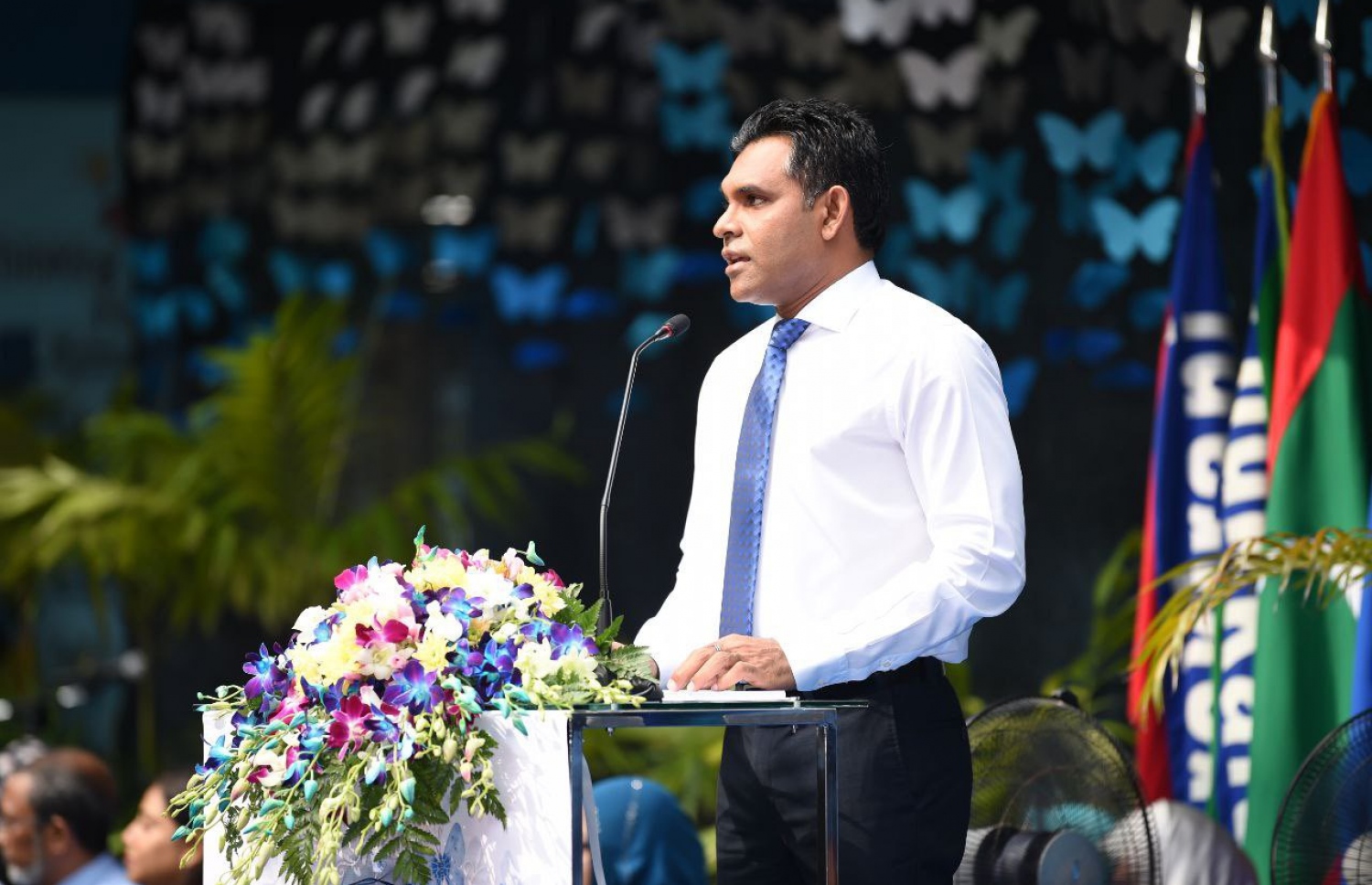 ޖަމާލުއްދީން ސްކޫލުގެ އަހަރީ ދުވަސް ފާހަގަކުރަން މިއަދު ބޭއްވި ރަސްމިއްޔާތުގައި ނައިބު ރައީސް ފައިސަލް ވާހަކަފުޅުދައްކަވަނީ.-- ފޮޓޯ: ރައީސް އޮފީސް