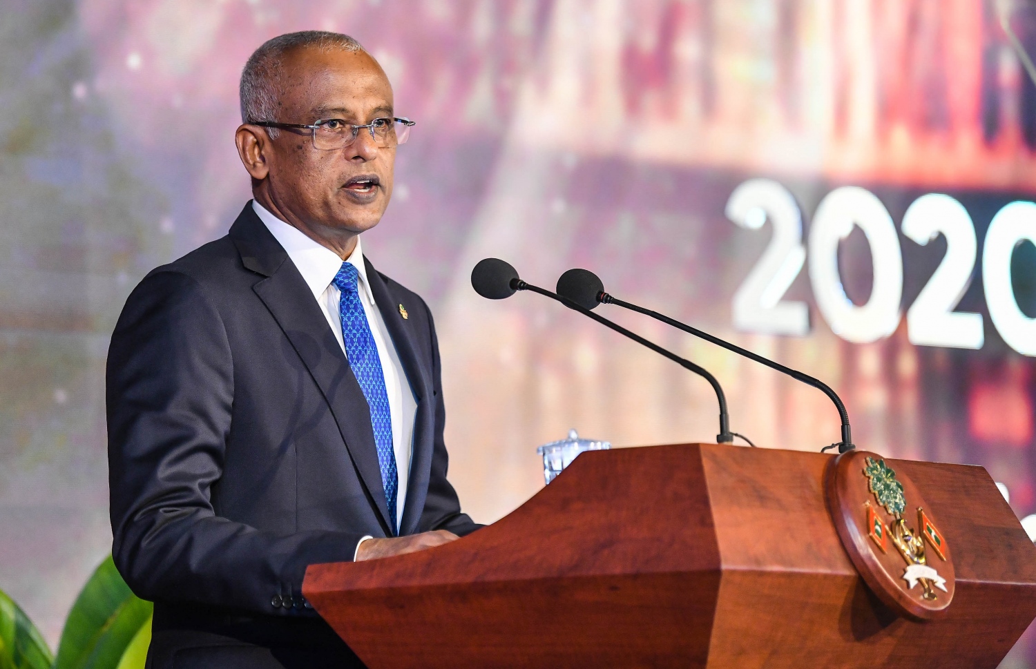 މާލެ: ފެބްރުއަރީ 18، 2020- ޖުޑީޝަލް އަހަރު ފެށުން ފާހަގަކުރުމަށް ދަރުބާރުގޭގައި ބޭއްވި ހަފްލާގައި ރައީސް އިބްރާހިމް މުހައްމަދު ސޯލިހު ވާހަކަފުޅު ދައްކަވަނީ.---ފޮޓޯ: އަހުމަދު އަވްޝަން/މިހާރު