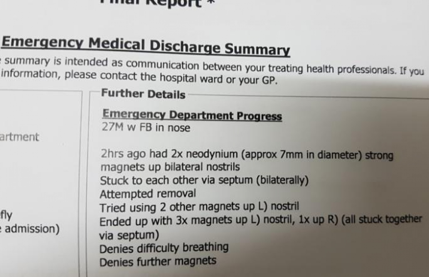 ޑެނިއަލްގެ މެޑިކަލް ރިޕޯޓް.