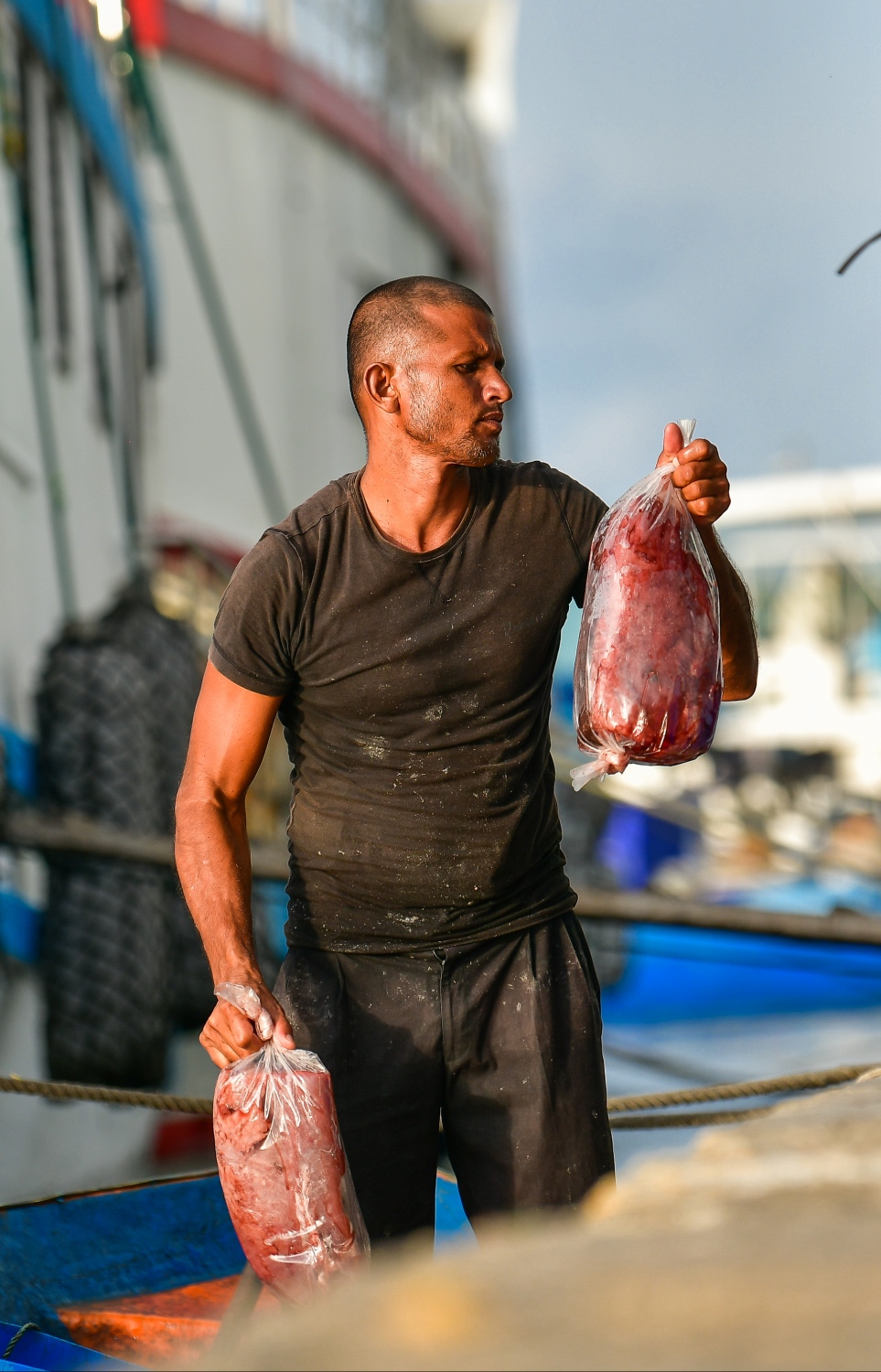 މާލެ: މޭ 14، 2020: ބާޒާރުމަތީ މަސްދޯނިތަކުން މަސްވިއްކުން-- ފޮޓޯ: އަހުމަދު އަވްޝަން / މިހާރު