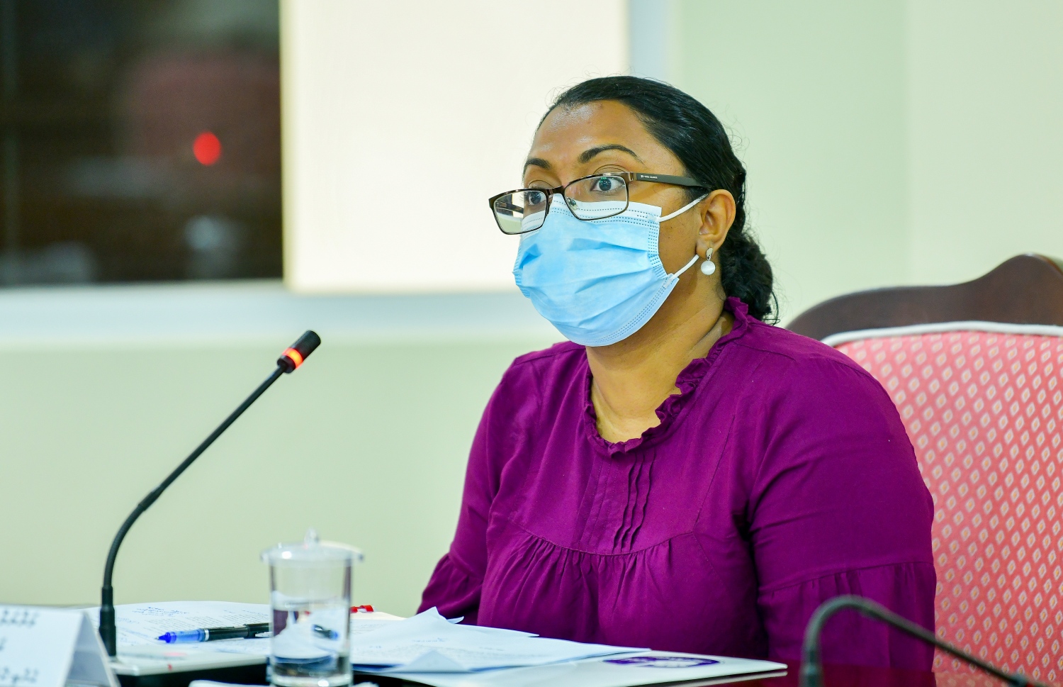 މިނިވަން މުއައްސަސާތަކާ ބެހޭ ކޮމިޓީގައި އޭސީސީގެ ރައީސް މަރިޔަމް ޝިއުނާ ވާހަކަ ދައްކަވަނީ. --ފޮޓޯ: އަހްމަދު އައުޝަން/މިހާރު