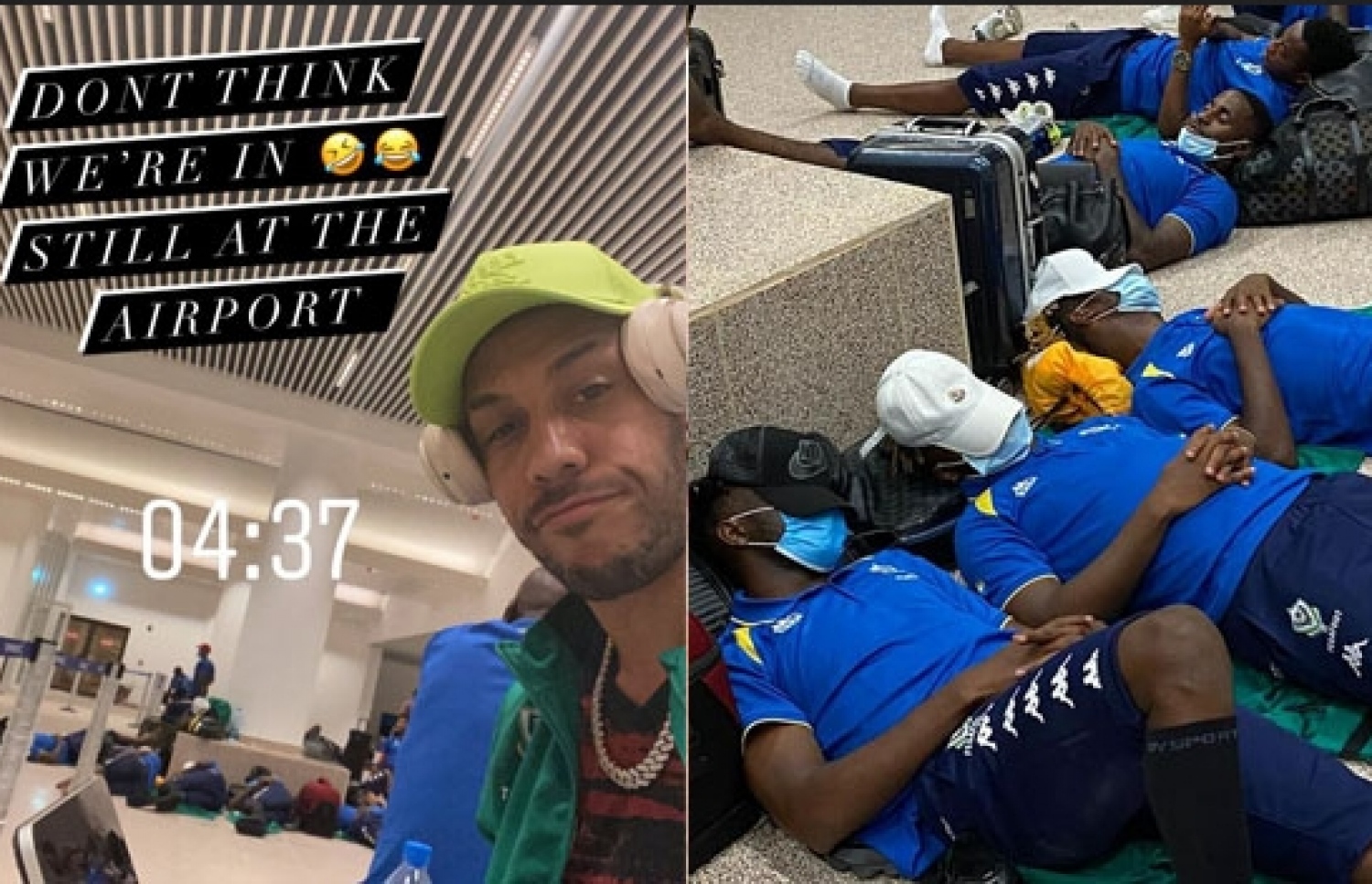 ގެބޮން ކުޅުންތެރިން ގެމްބިއާ އެއާޕޯޓްގައި.-- ފޮޓޯ: އައުބަމަޔަން ސޯޝަލް މީޑިއާ