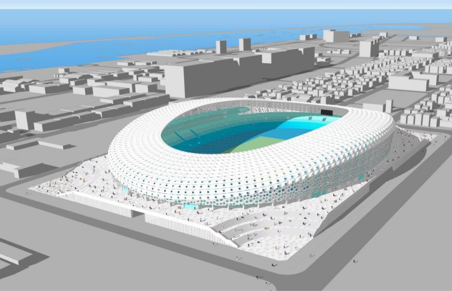 ހުޅުމާލޭގައި އަޅަން މަސައްކަތްކުރަމުން އަންނަ އިންޓަނޭޝަނަލް އޮލިމްޕިކް ސްޓޭޑިއަމް.-- ފޮޓޯ: ޕްލޭނިން މިނިސްޓްރީ