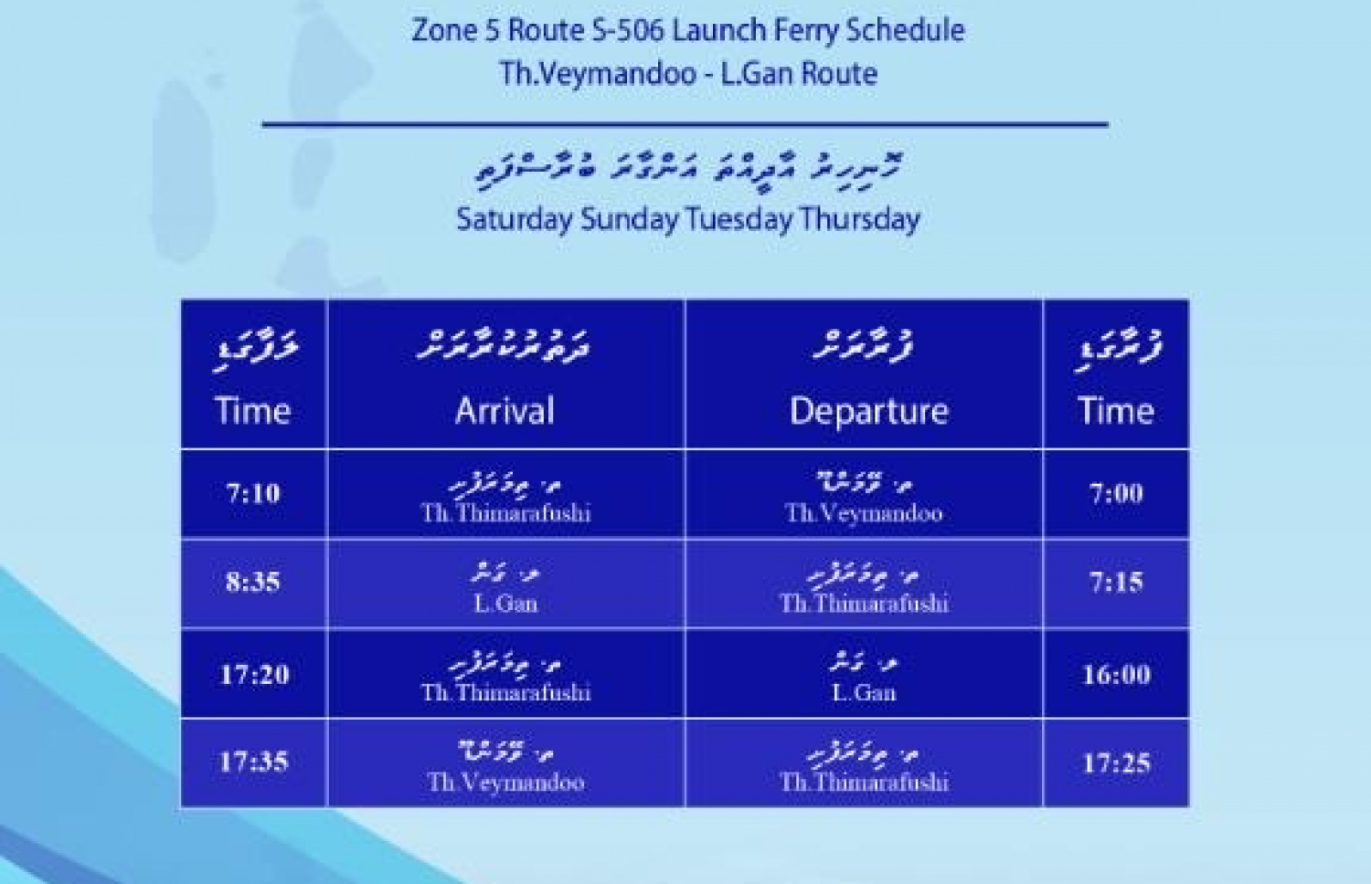 އެމްޓީސީސީން ތ. އާއި ލ. އަތޮޅާ ދެމެދު ކުރާ ދަތުރުތަކުގެ ޝެޑިއުލް--