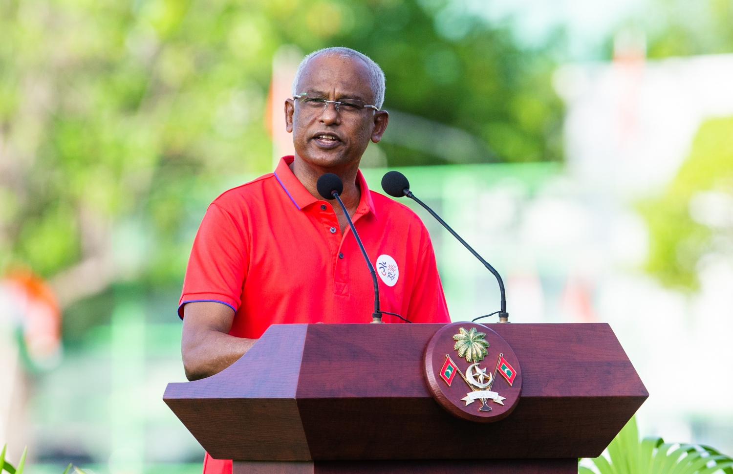 މާލެ: މާލެ ކުޅިވަރު އެކުވެނީގެ ސިންތެޓިކް ޓްރެކް ހުޅުވުމުގެ ރަސްމިއްޔާތުގައި ރައީސް އިބްރާހިމް މުހައްމަދު ސޯލިހު ވާހަކަ ދައްކަވަނީ.-- ފޮޓޯ: ރައީސް އޮފީސް