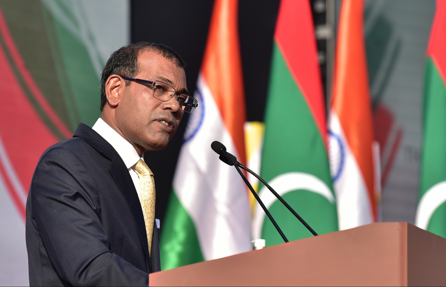 20 ފެބުރުއަރީ 2021 - އިންޑިއާގެ ފޮރިން މިނިސްޓަރު ސުބްރަމަނިއަން ޖައިޝަންކަރު ރަސްމީ ދަތުރެއްގައި މިއަދު ރާއްޖެ ވަޑައިގުތުމުން ޔޫތް މިނިސްޓްރީއިން އެކުވެނި ޓްރެކް ދަނޑުގައި ބޭއްވި ރަސްމިއްޔާތުގެ ރައީސް މުހައްމަދު ނަޝީދު ވާހަކަފުޅު ދައްކަވަނީ--. ފޮޓޯ:ނިޝާން އަލީ/މިހާރު