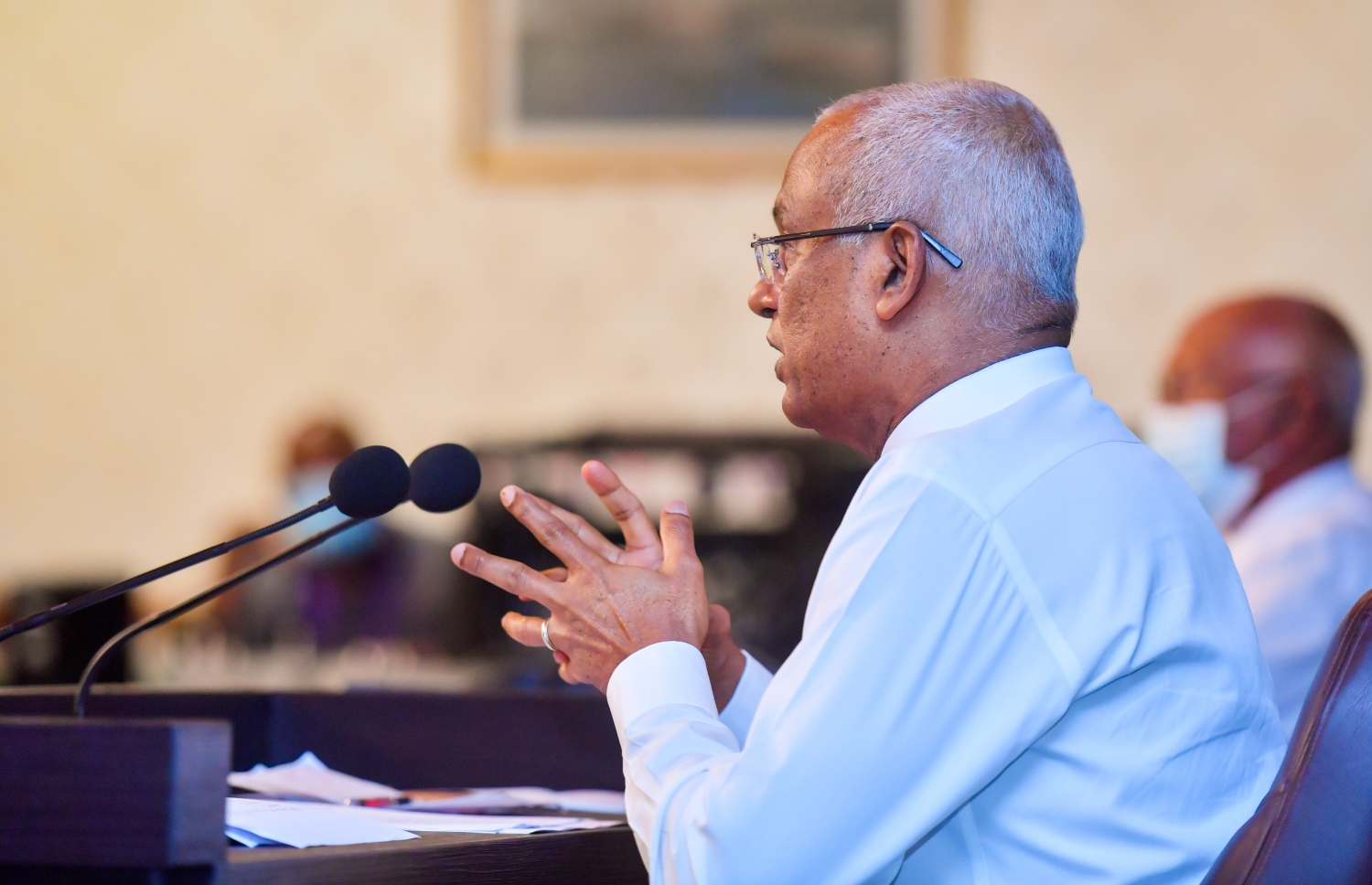 ރޭގެ ނޫސްވެރިންގެ ބައްދަލުވުމުގައި ރައީސް ވާހަކަފުޅު ދައްކަވަނީ -- ފޮޓޯ: ރައީސް އޮފީސް