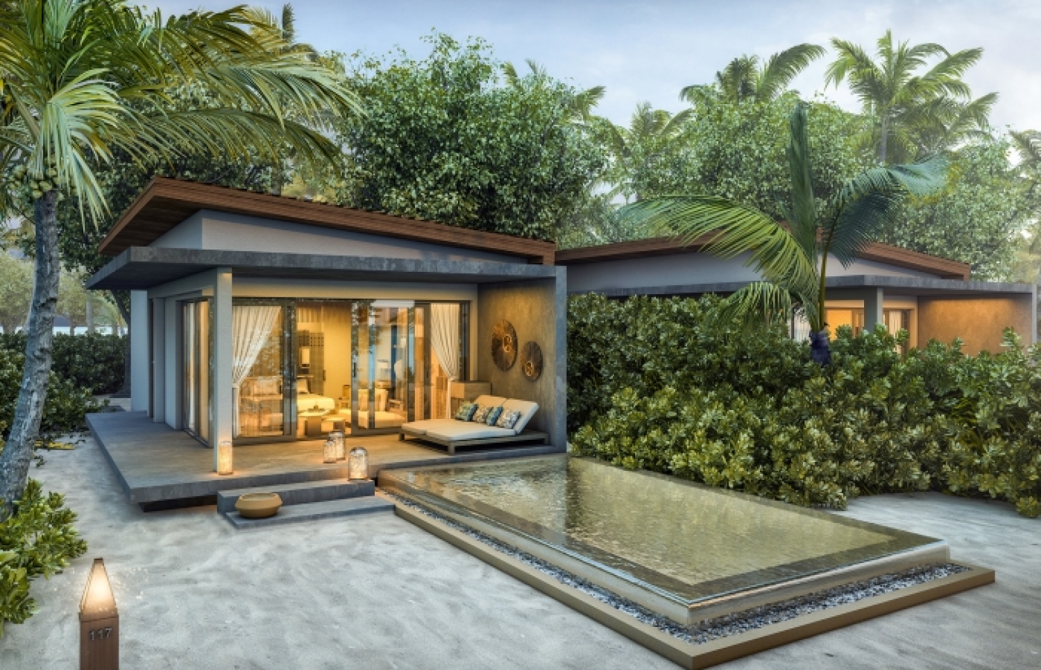 ކުޑަ ވިލިނގިލި ރިސޯޓުގެ ބީޗް ވިލާއެއްގެ ޕޫލް އޭރިއާ. މި ރިސޯޓުގައި 59 ބީޗް ވިލާ ހުރޭ--