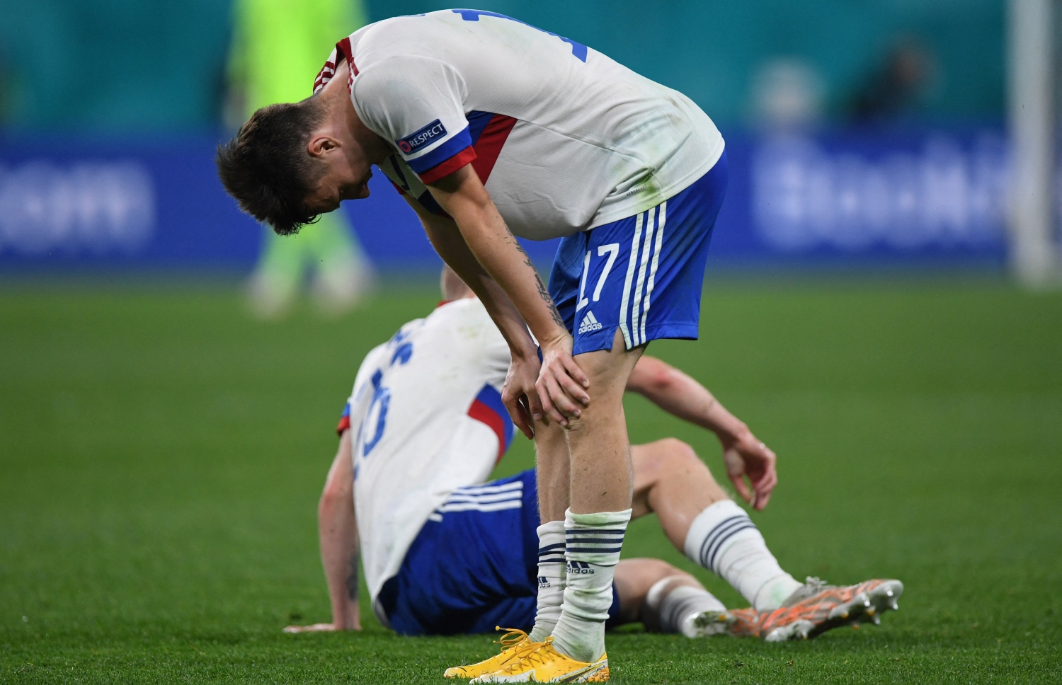 މޮސްކޯ: ޖޫން 13، 2021: ޔޫރޯ 2020 ގެ ބެލްޖިއަމް އަދި ރަޝިއާ ބައްދަލުކުރި މެޗުގައި ރަޝިޔާގެ މިޑްފީލްޑަރު އަލެސަންދަ ގޮލޮވިން ދަނޑުމަތީގައި: މި މެޗުގައި ބެލްޖިއަމް ވަނީ 0-3 އިން ރަޝިޔާ މައްޗަށް ކުރިހޯދާފައި.-- ފޮޓޯ: އޭއެފްޕީ