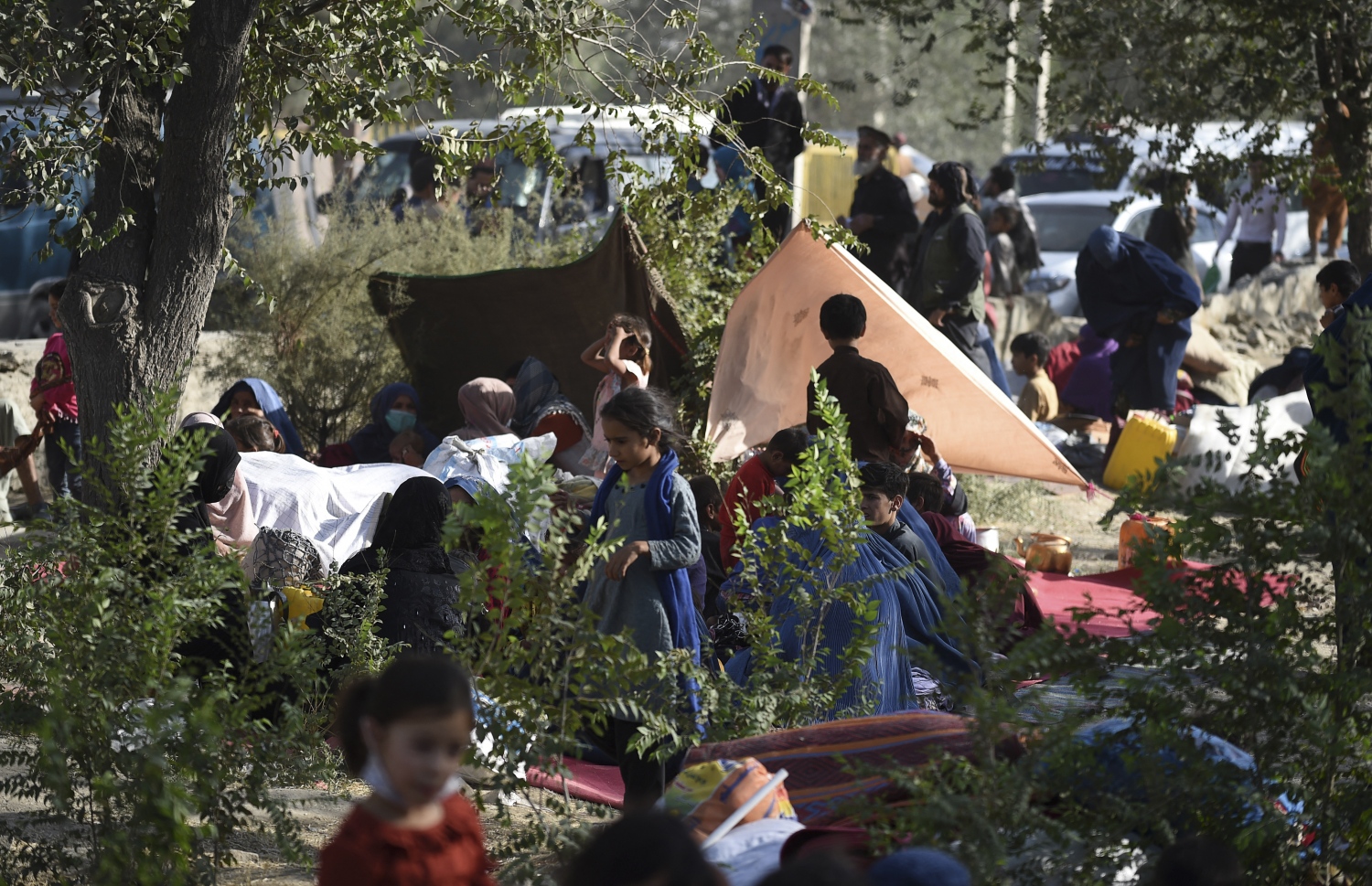 ތާލިބާނުންގެ ހަމަލާތަކުން ސަލާމަތްވުމަށް ކުންދޫޒް އާއި ތަޚާރް ޕްރޮވިންސް ދޫކޮށް ކާބުލް އަށް ދިޔަ ބަޔަކު، ގަސްތަކެއްގެ ތެރޭގައި ފޭލިގެ ޖަހައިގެން. --އޭއެފްޕީ