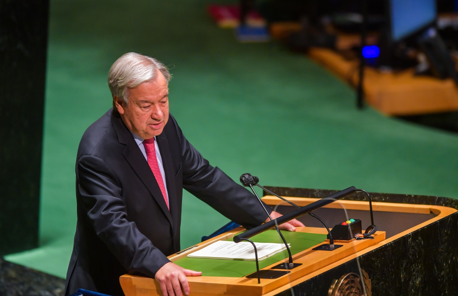 ނިއު ޔޯކް: ސެޕްޓެމްބަރު 21، 2021: އދ. ގެ 76 ވަނަ އާންމު ޖަލްސާގައި އެ ޖަމާއަތުގެ ސެކްރެޓަރީ ޖެނެރަލް ވާހަކަ ދައްކަވަނީ.---ފޮޓޯ: ރައީސް އޮފީސް