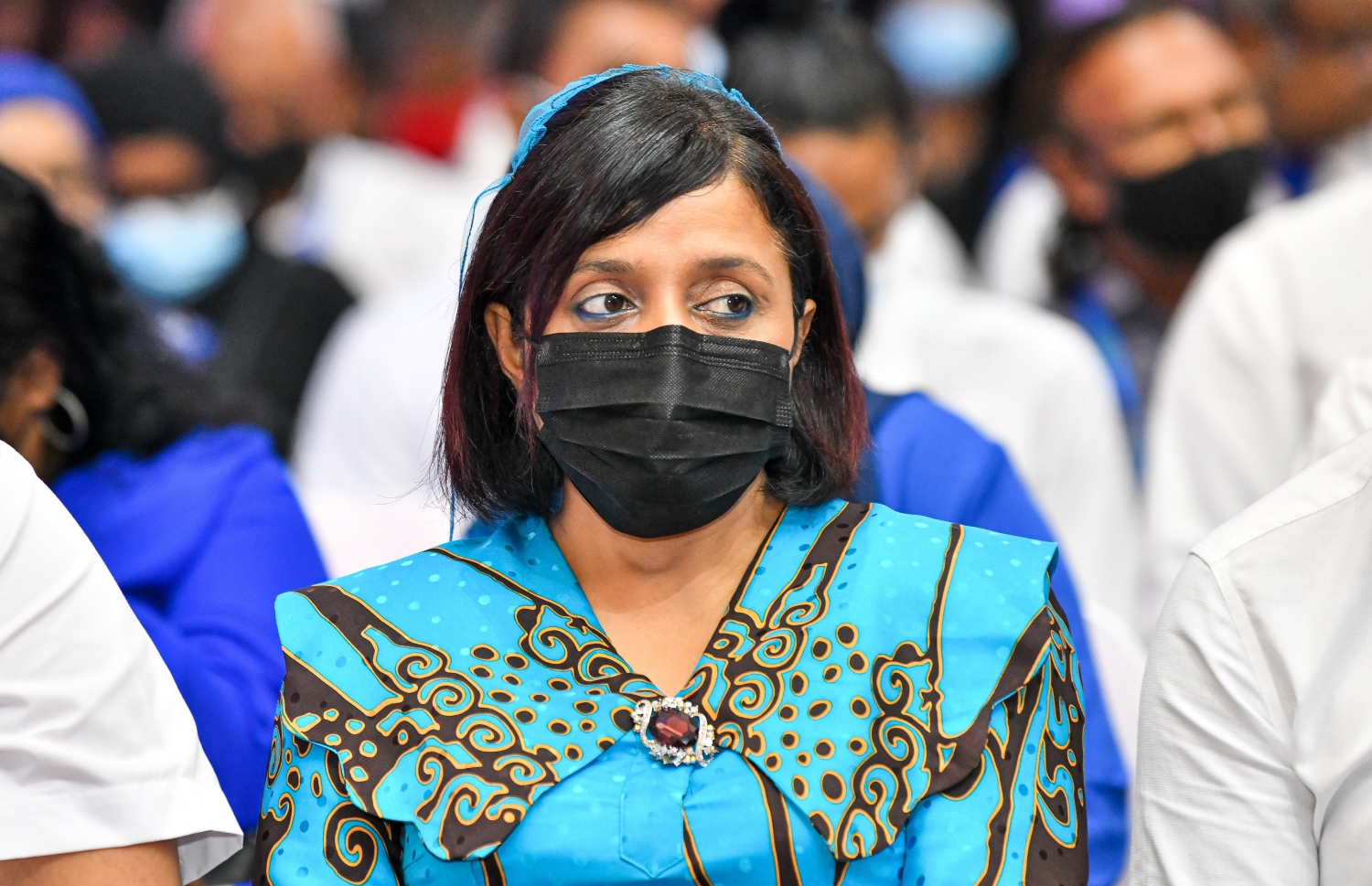 މާލެ: އޮކްޓޯބަރު 8، 2021- މޯލްޑިވްސް ނޭޝަނަލް ޕާޓީ (އެމްއެންޕީ) އުފައްދަން މިރޭ ޣިޔާސުއްދީން ސްކޫލުގައި ބޭއްވި ޖަލްސާގައި، އެ ޕާޓީގެ އަންހެނުންގެ ގޮފީގެ ރައީސާއަކަށް އިންތިހާބުކުރި ދުންޔާ މައުމޫން.---ފޮޓޯ: ފަޔާޒް މޫސާ/މިހާރު