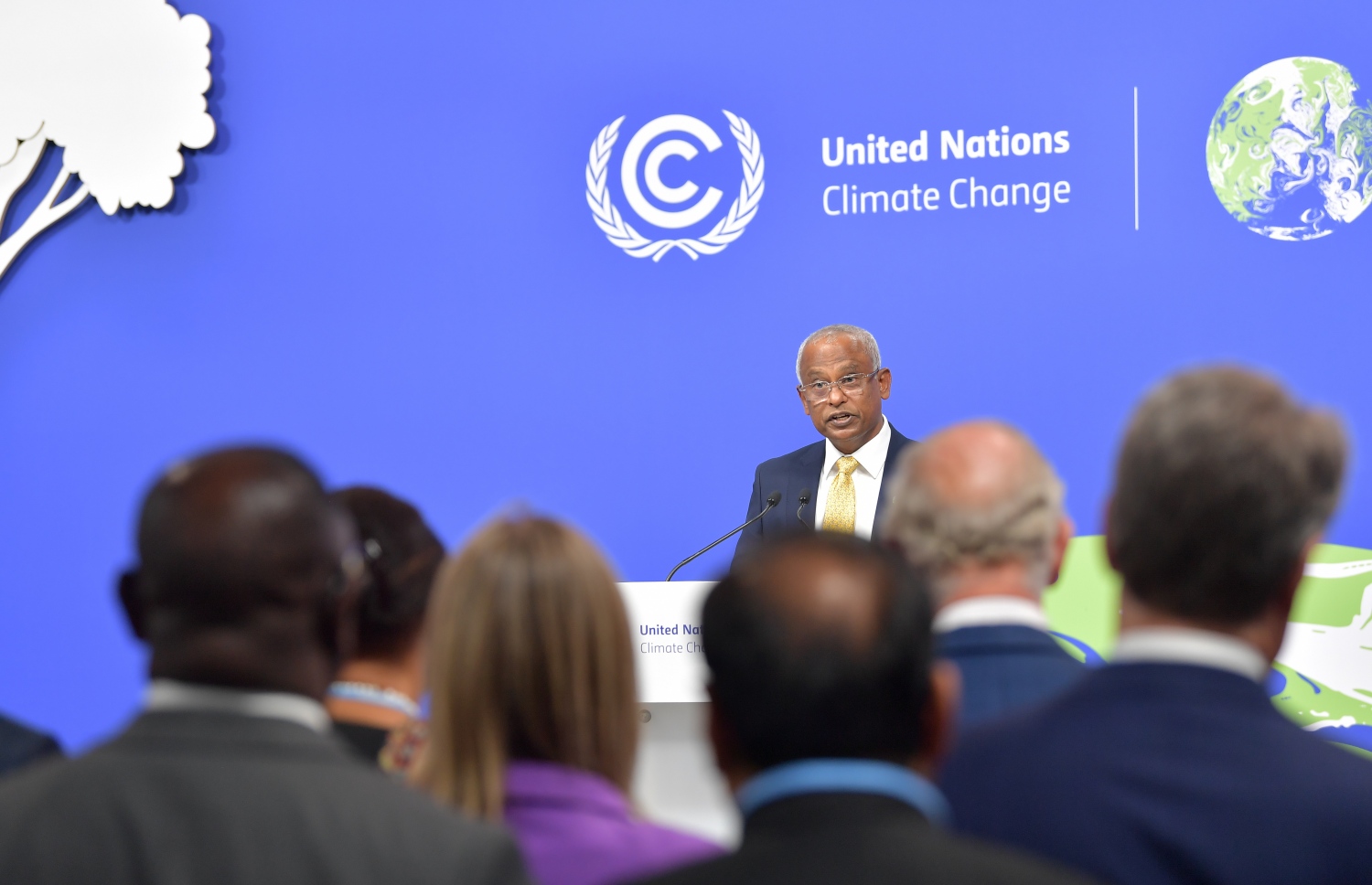 ކޮޕް26 ސަމިޓްގައި ރައީސް އިބްރާހީމް މުހައްމަދު ސޯލިހު ވާހަކަފުޅު ދައްކަވަނީ-- ފޮޓޯ: ރައީސް އޮފީސް