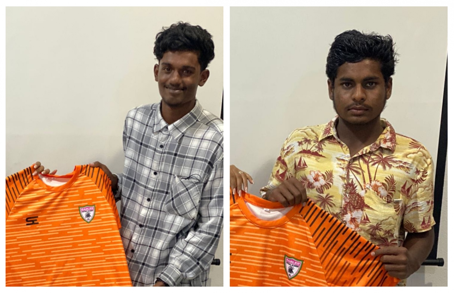 އީގަލްސް އިން އާދިއްތަ ދުވަހު ސޮއި ހޯދި ދެ ކުޅުންތެރިން؛ ޒައިން (ކ)، އަދި ސައިފް (ވ).-- ފޮޓޯ: އީގަލްސް