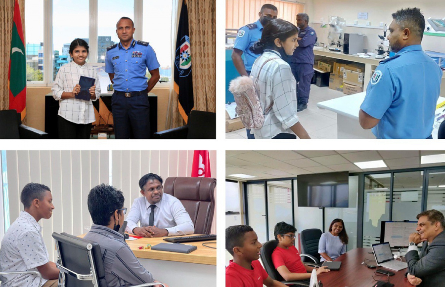 ފިންލެންޑް ސްކޫލްގެ ދަރިވަރުން އެކި ދާއިރާތަކުގެ މުވައްޒަފުންނާއެކު މަސައްކަތު ތަޖުރިބާ ހޯދަނީ.-- ފޮޓޯ: ޕޮލިސް އަދި އޫރިދޫ