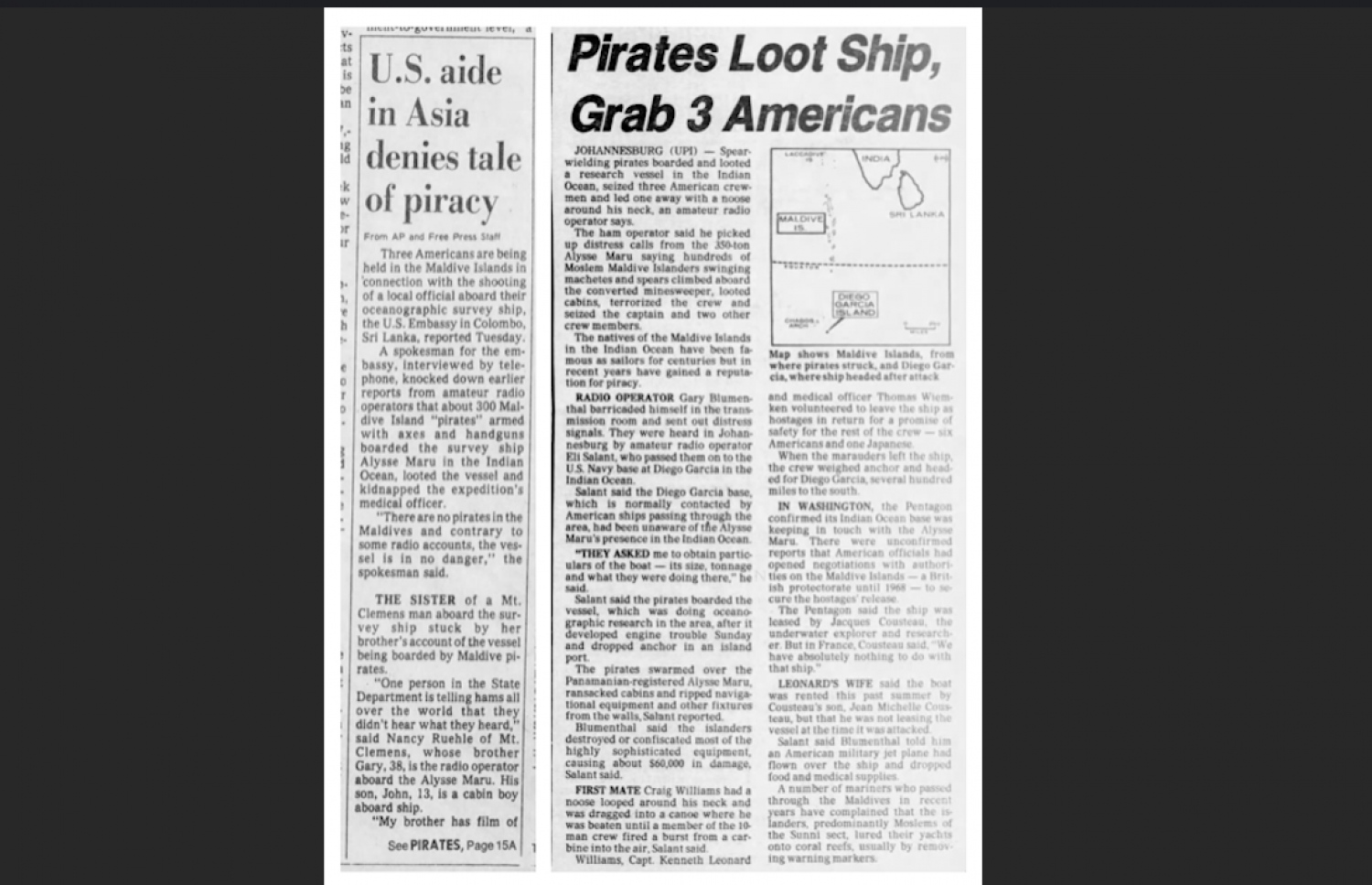 އެމެރިކާގެ ބޯޓެއް ރާއްޖޭގައި ފޭރުނުކަމުގެ ޚަބަރު ބައެއް ނޫސްތަކުގައި.