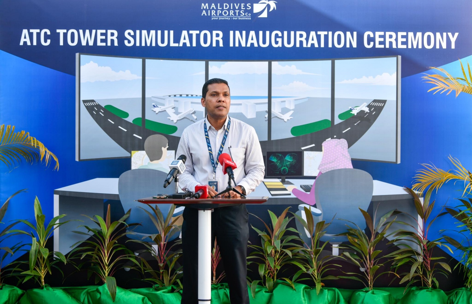 އެމްއޭސީއެލްގެ އޭޓީސީ ޓަވާ ސިމިއުލޭޓަރު ހުޅުވުމުގެ ރަސްމިއްޔާތުގައި ތޯހާ މިއަދު ވާހަކަ ދައްކަވަނީ.---ފޮޓޯ: ފަޔާޒު މޫސާ /މިހާރު