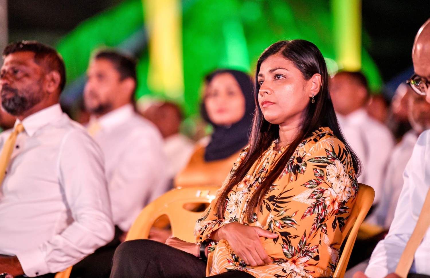 އެމްޑީޕީގެ އަންހެނުންގެ ރޫހުގެ ރައީސާއަކަށް ވާދަކުރައްވާ ރޮޒައިނާ މިރޭގެ ޖަލްސާގައި.---ފޮޓޯ: ނިޝާން އަލީ/ މިހާރު