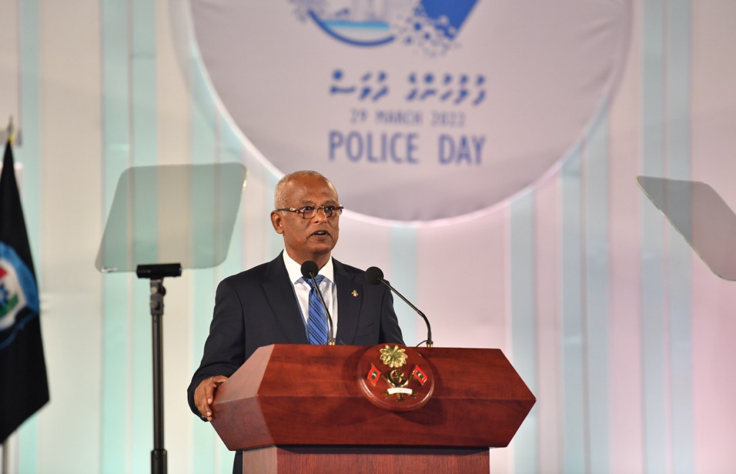 ފުލުހުންގެ އަހަރީ ދުވަހުގެ ޖަލްސާގައި ރައީސް އިބްރާޙިމް މުހައްމަދު ސޯލިހު ވާހަކަފުޅު ދައްކަވަނީ -- ފޮޓޯ: ރައީސް އޮފީސް