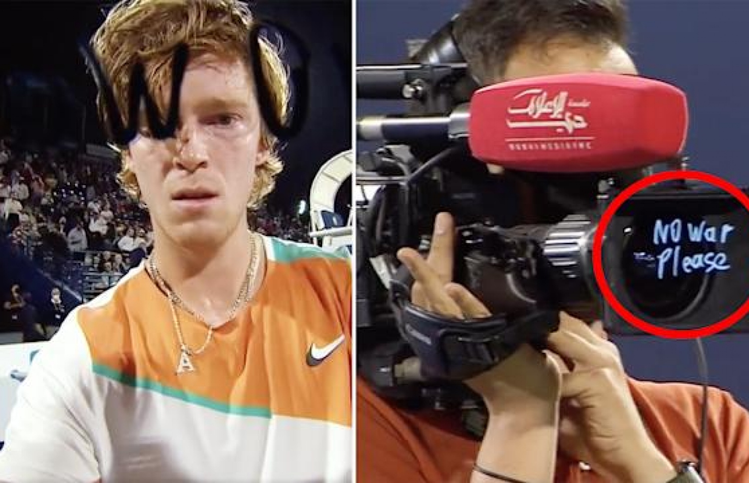 ދުބާއީ މުބާރާތުގައި ރުބްލޭވް، ހަނގުރާމަ ހުއްޓާލަން ގޮވާލައި ކެމެރާގައި ލިޔުންކޮޅެއް ލިޔެފައި.--