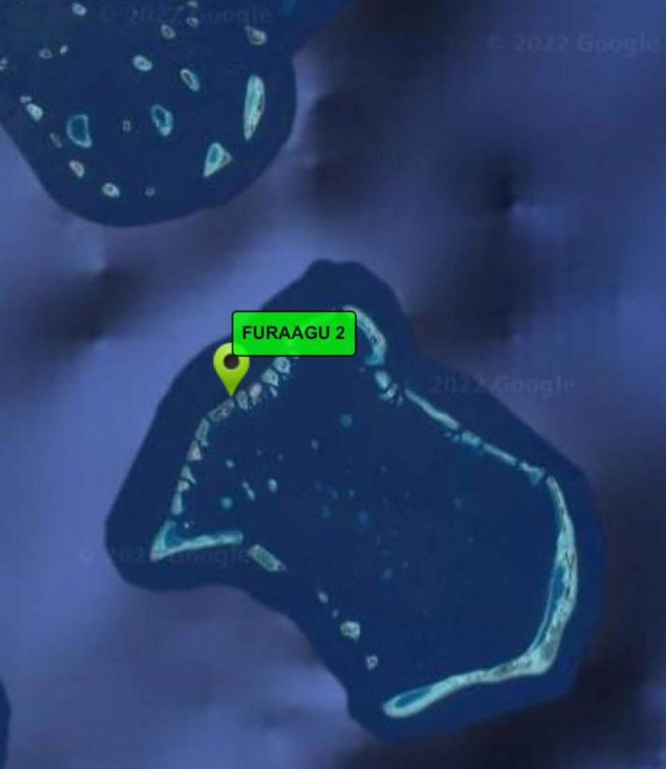 "ފުރާގު 2" ފަރަށް އެރި ސަރަހައްދުގެ މެޕުން: އެ ބޯޓް ފަރަށް އެރީ ޅ. ފެލިވަރު ކައިރީގައި އޮންނަ ފަރަކަށް.